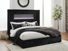 Family Deals Furniture - Ashley Furniture - Tayleena Bedroom - King Upholstered Bed with Fireplace and Wireless Audio - PCB620B2