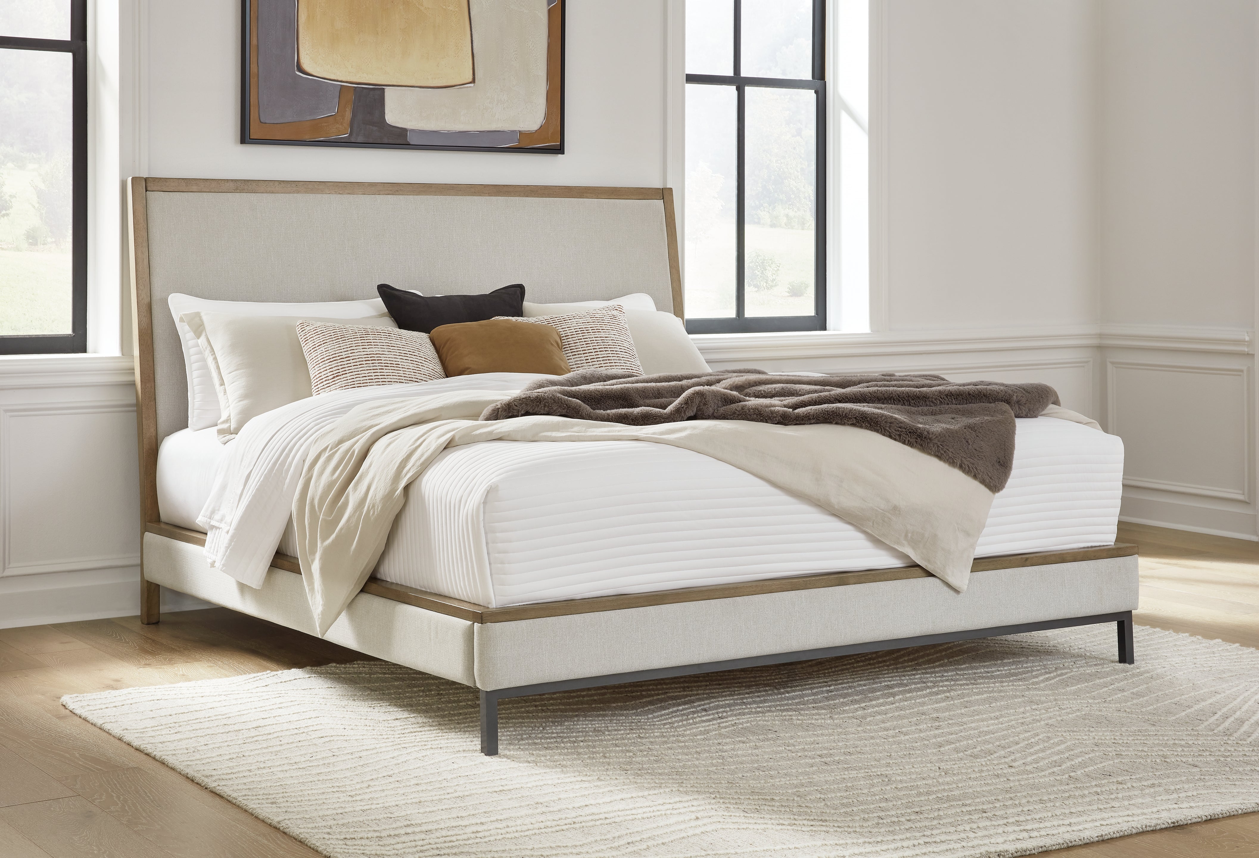 Family Deals Furniture - Ashley Furniture - Tomtyn Bedroom - Queen Upholstered Bed / Light Brown - B622B2