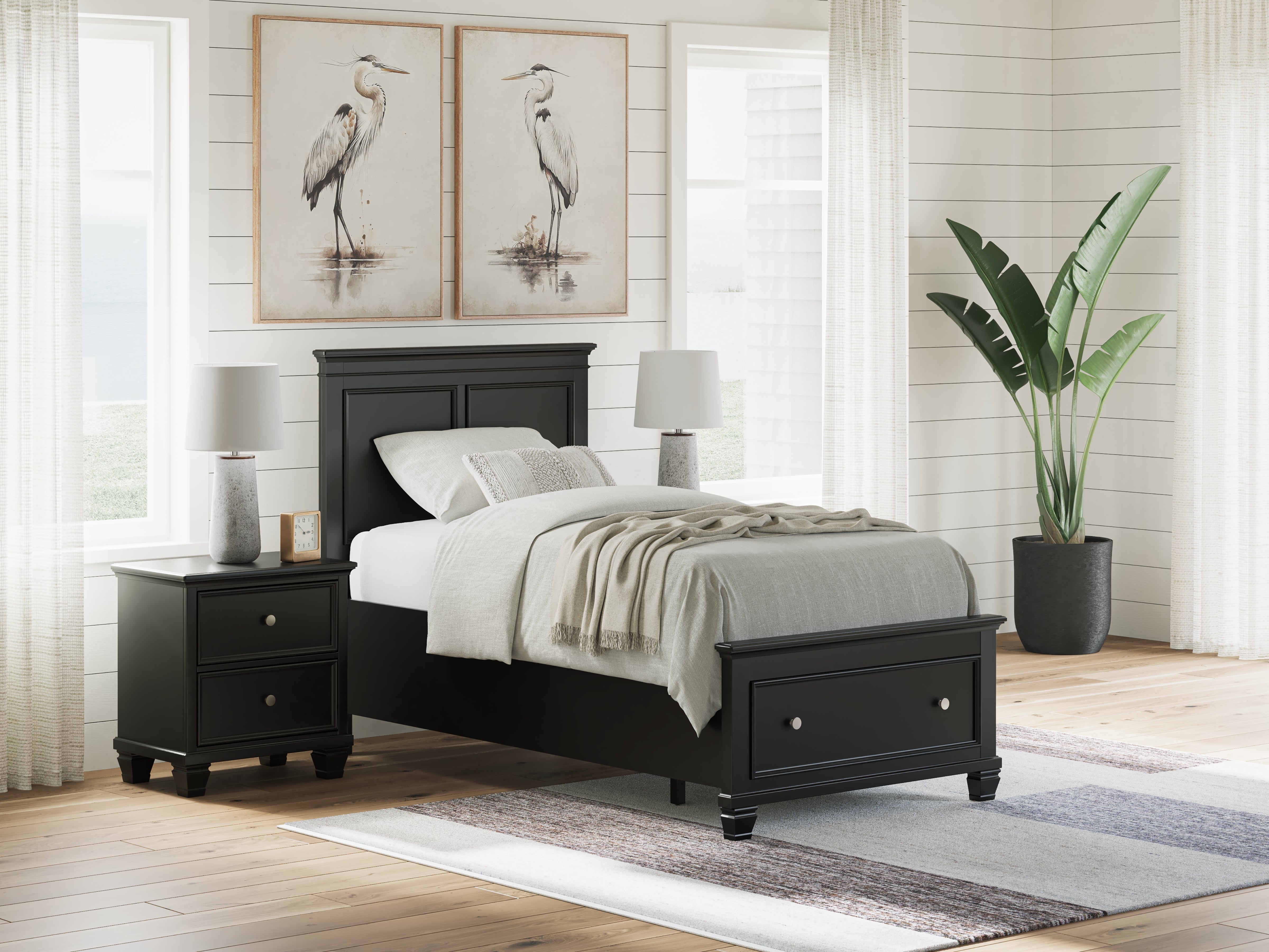 Family Deals Furniture - Ashley Furniture - Lanolee Bedroom - Twin Panel Storage Bed / Black - B687B21