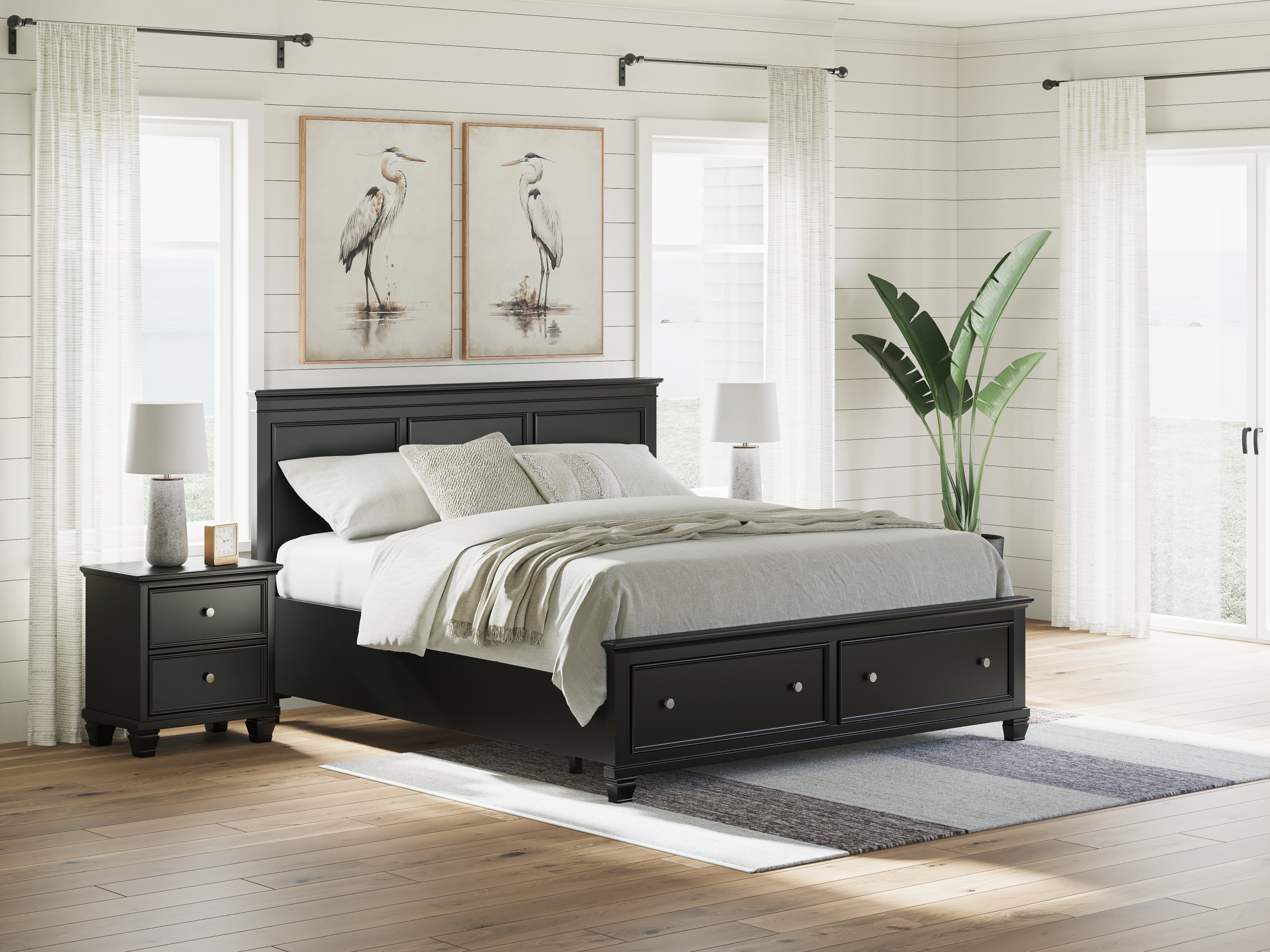Family Deals Furniture - Ashley Furniture - Lanolee Bedroom - California King Panel Storage Bed / Black - B687B20