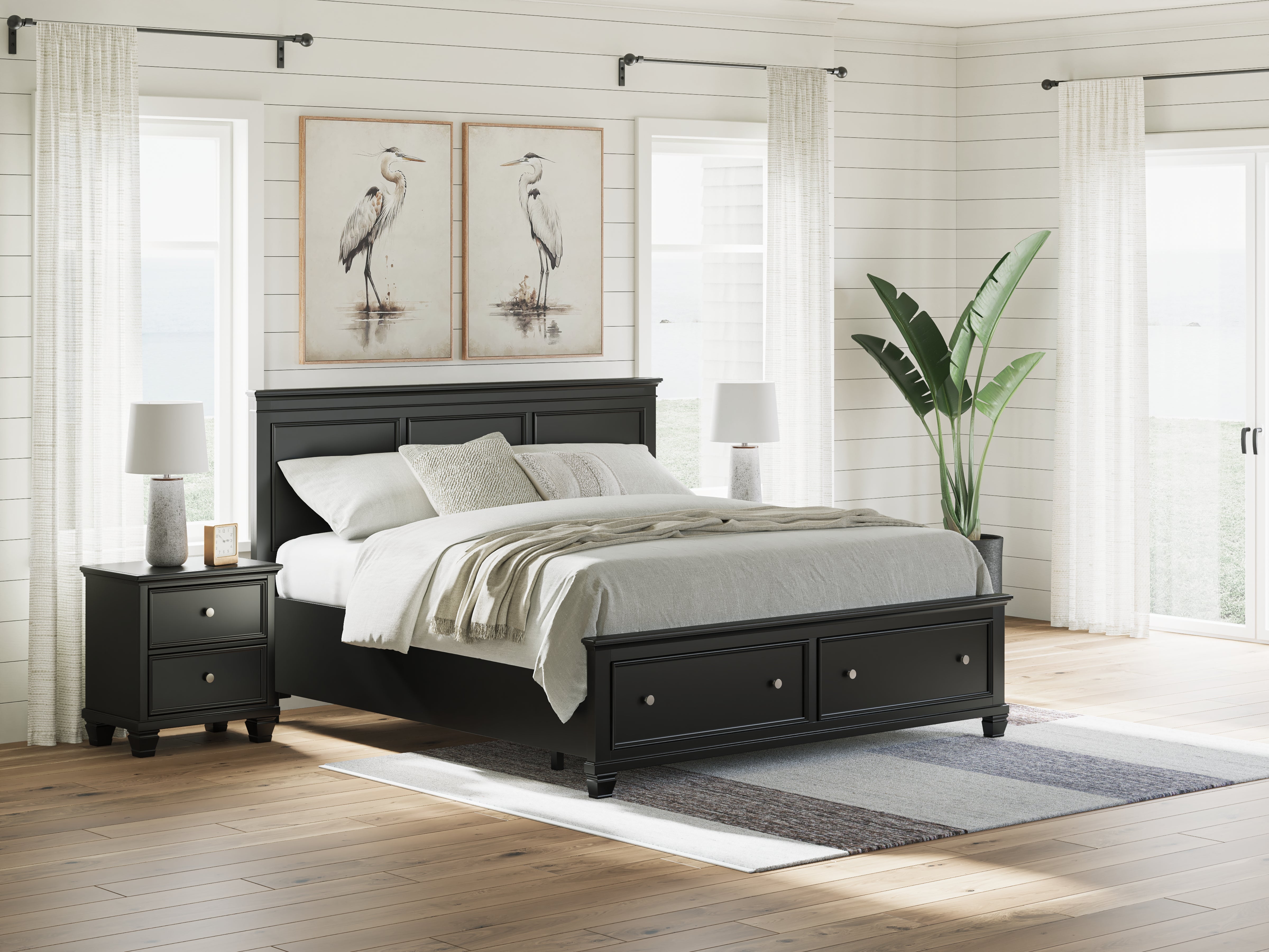 Family Deals Furniture - Ashley Furniture - Lanolee Bedroom - King Panel Storage Bed / Black - B687B19