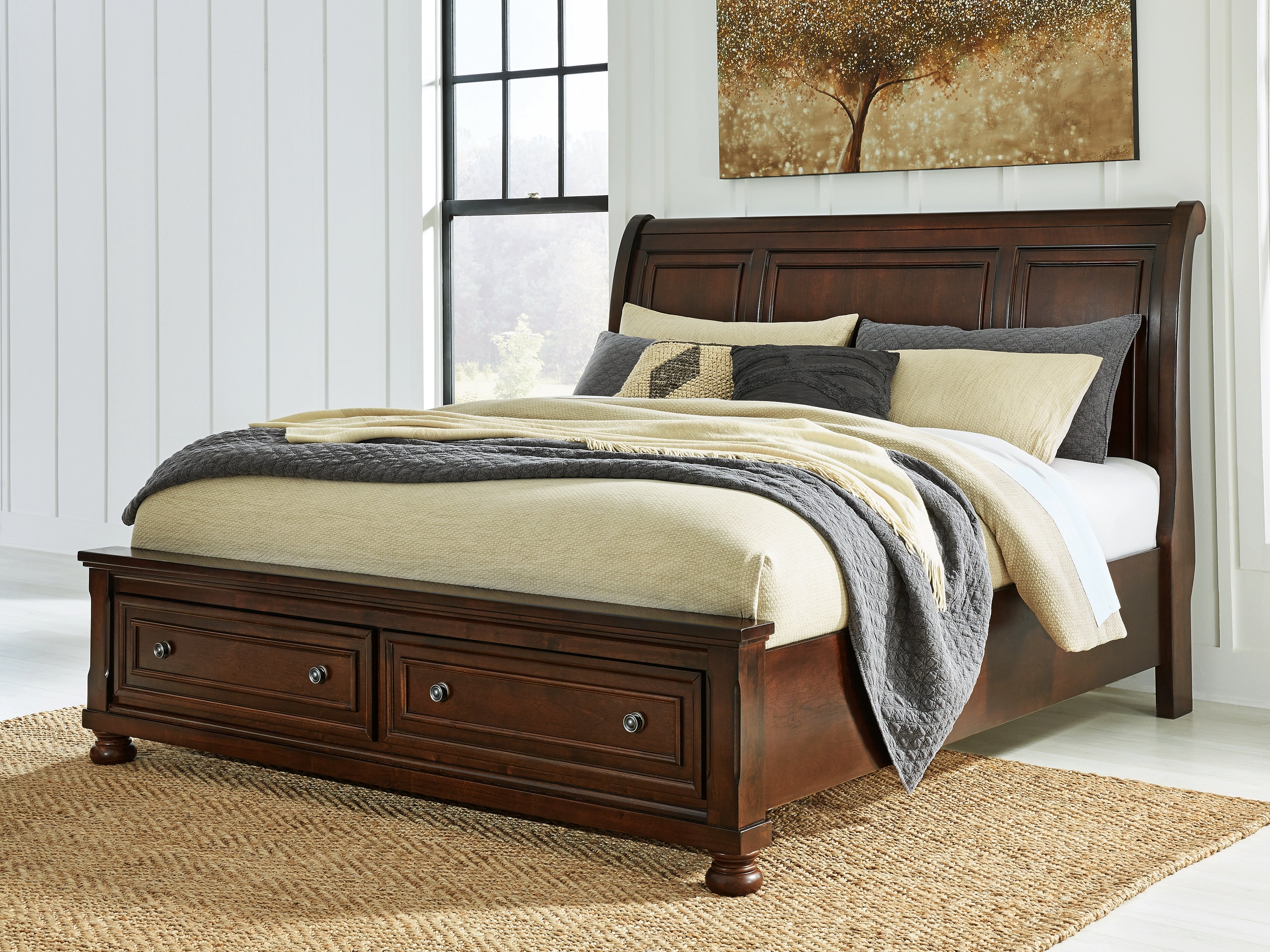 Family Deals Furniture - Ashley Furniture - Porter Bedroom - California King Sleigh Storage Bed / Rustic Brown - B697B47