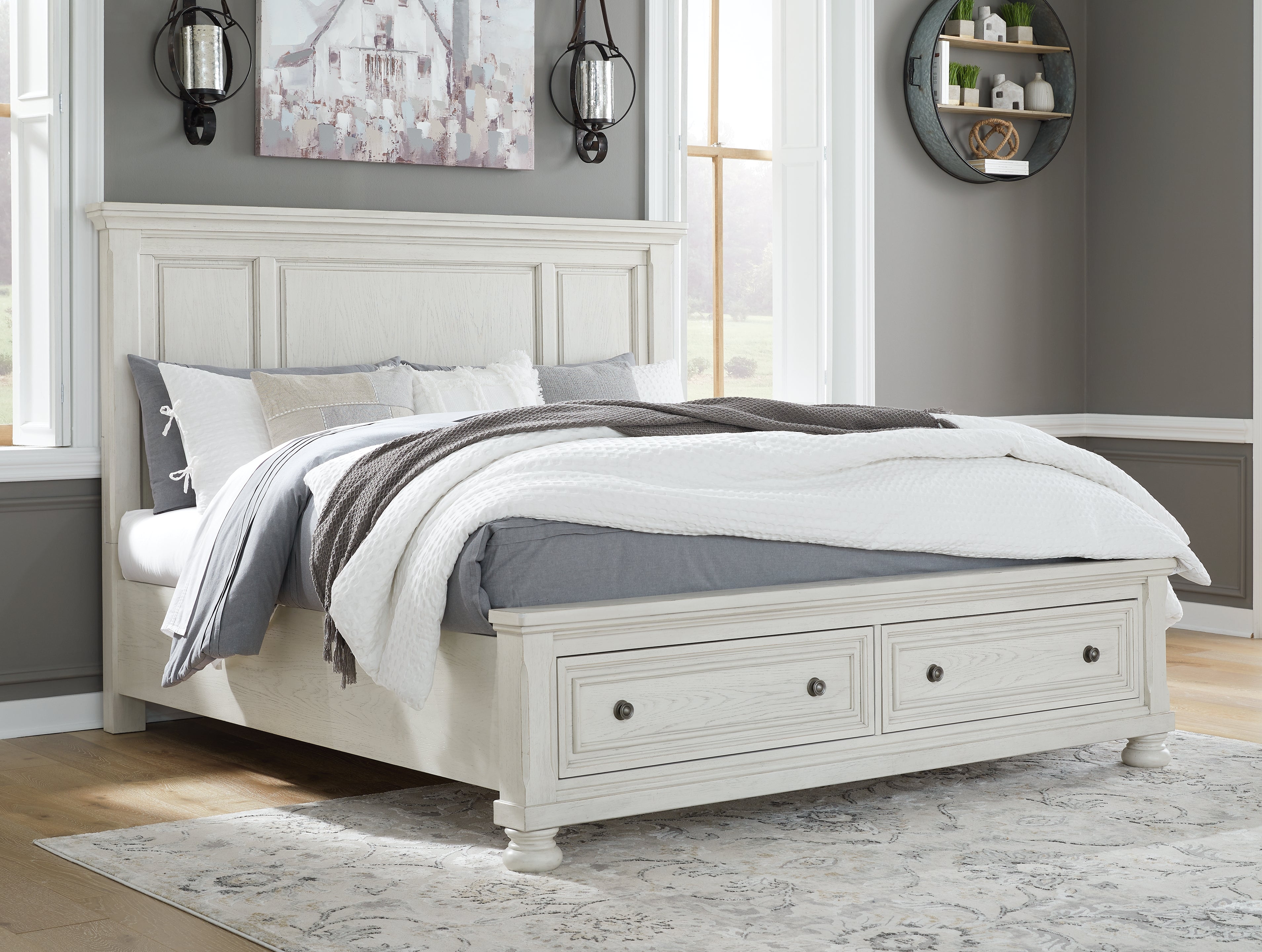 Family Deals Furniture - Ashley Furniture - Robbinsdale Bedroom - King Panel Storage Bed / Antique White - B742B25