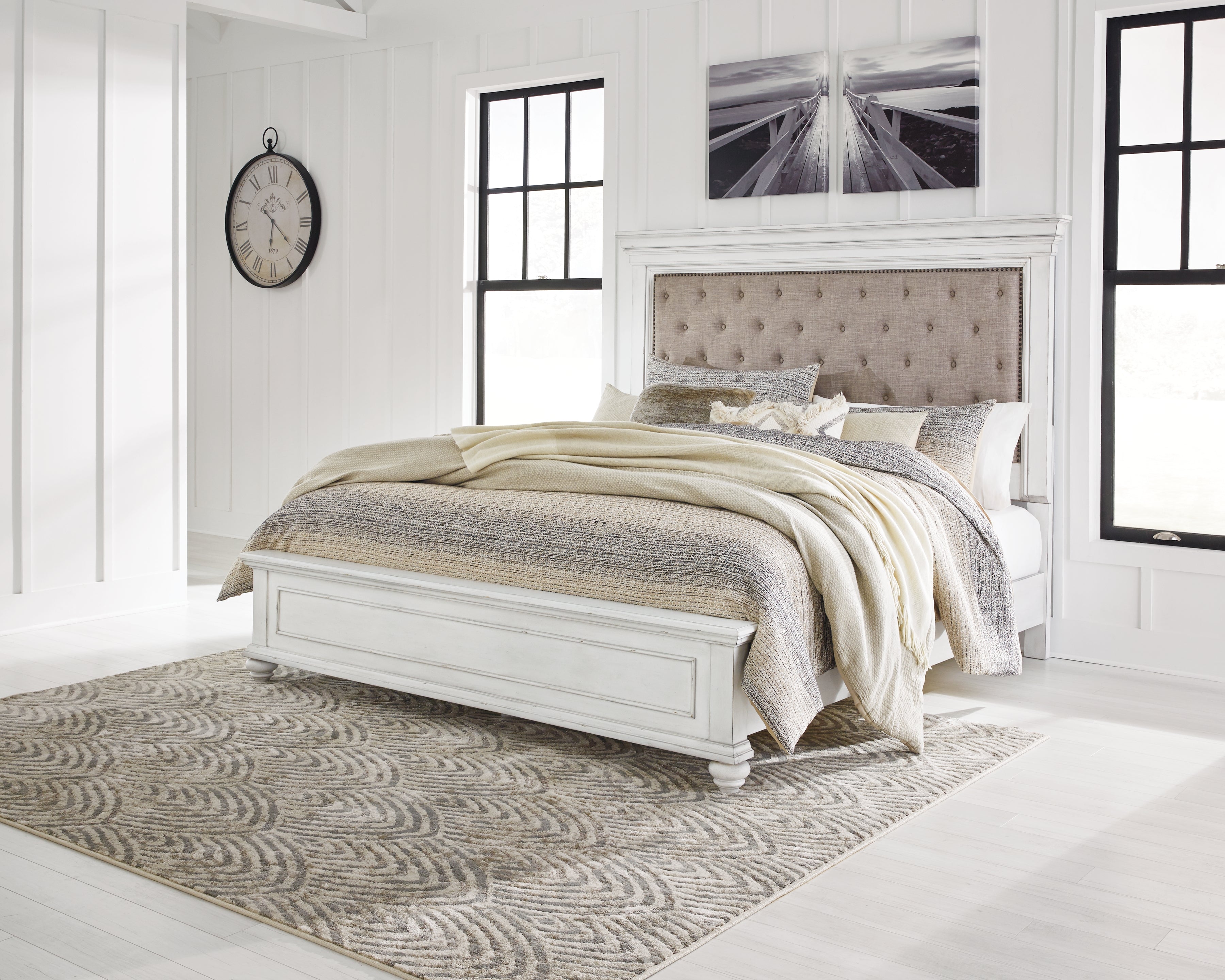 Family Deals Furniture - Ashley Furniture - Kanwyn Bedroom - King Panel Bed / Whitewash - B777B10