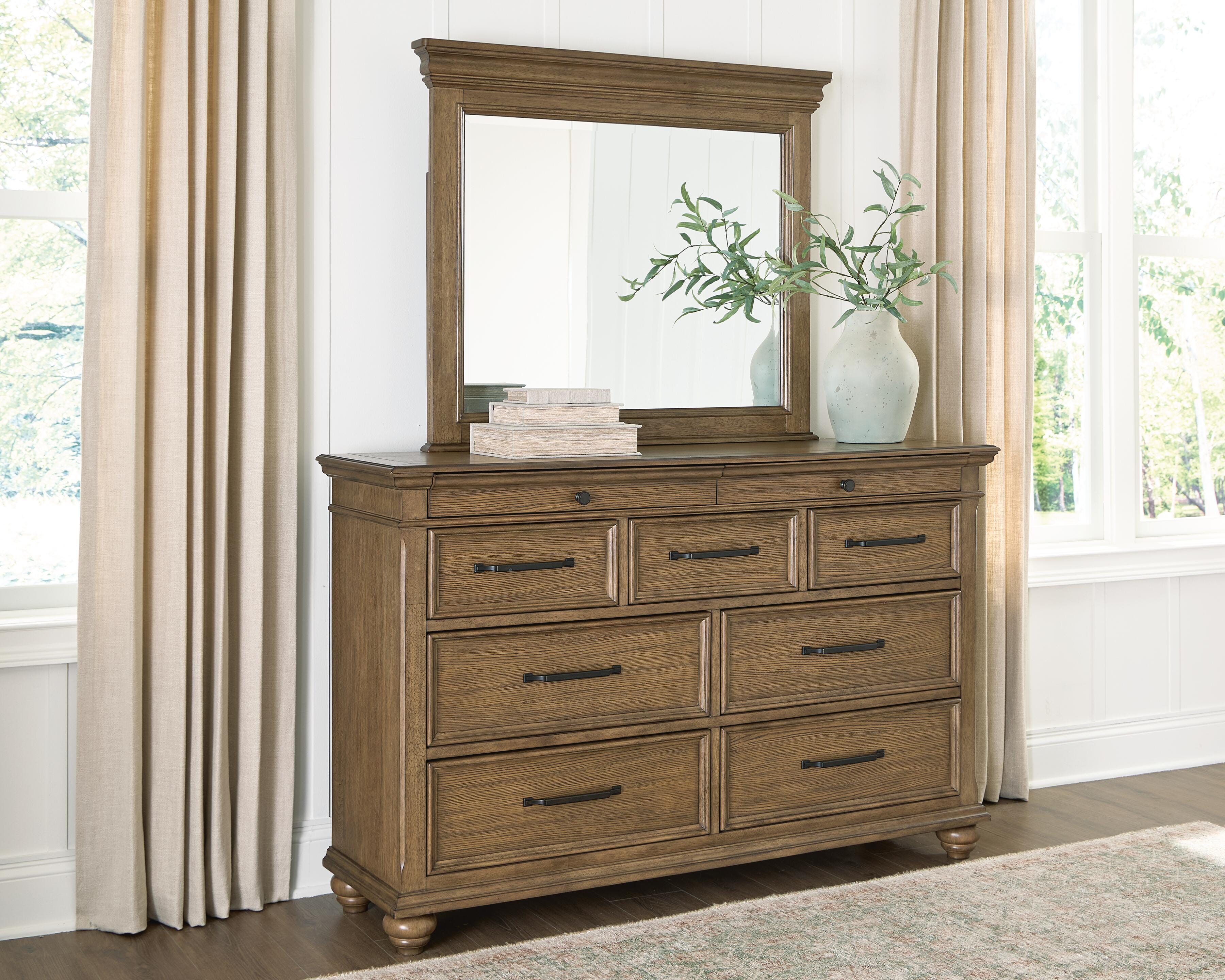 Family Deals Furniture - Ashley Furniture - Karallin Bedroom - Dresser and Mirror / Medium Brown - PCB782B1