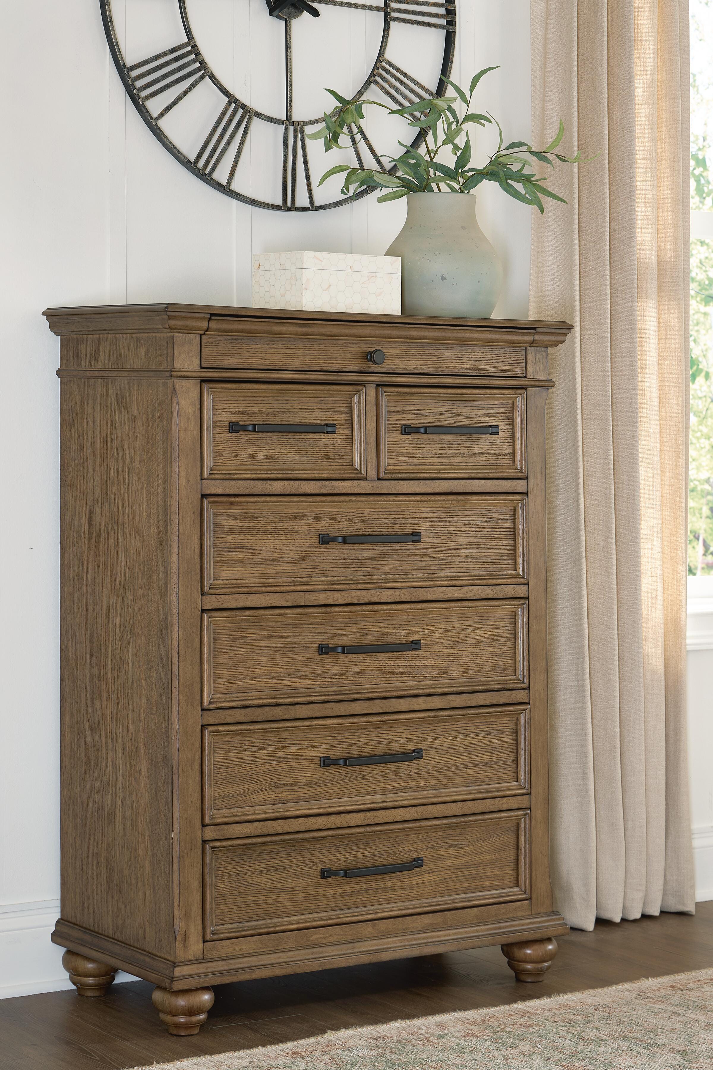 Family Deals Furniture - Ashley Furniture - Karallin Bedroom - Seven Drawer Chest / Medium Brown - PCB782-46