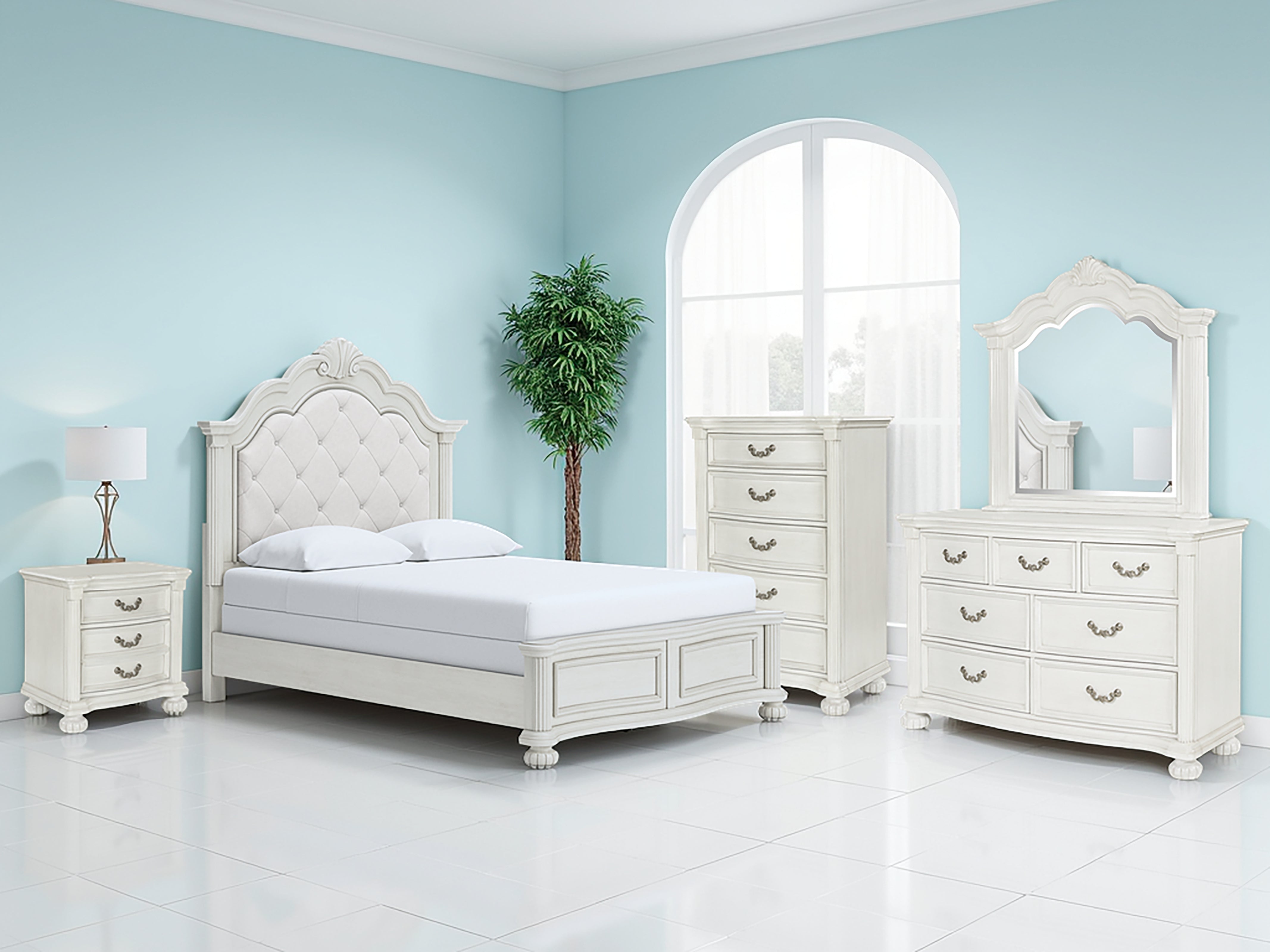 Family Deals Furniture - Ashley Furniture - Montelaine Bedroom - Queen Upholstered Panel Bed / Antique White - B795B2