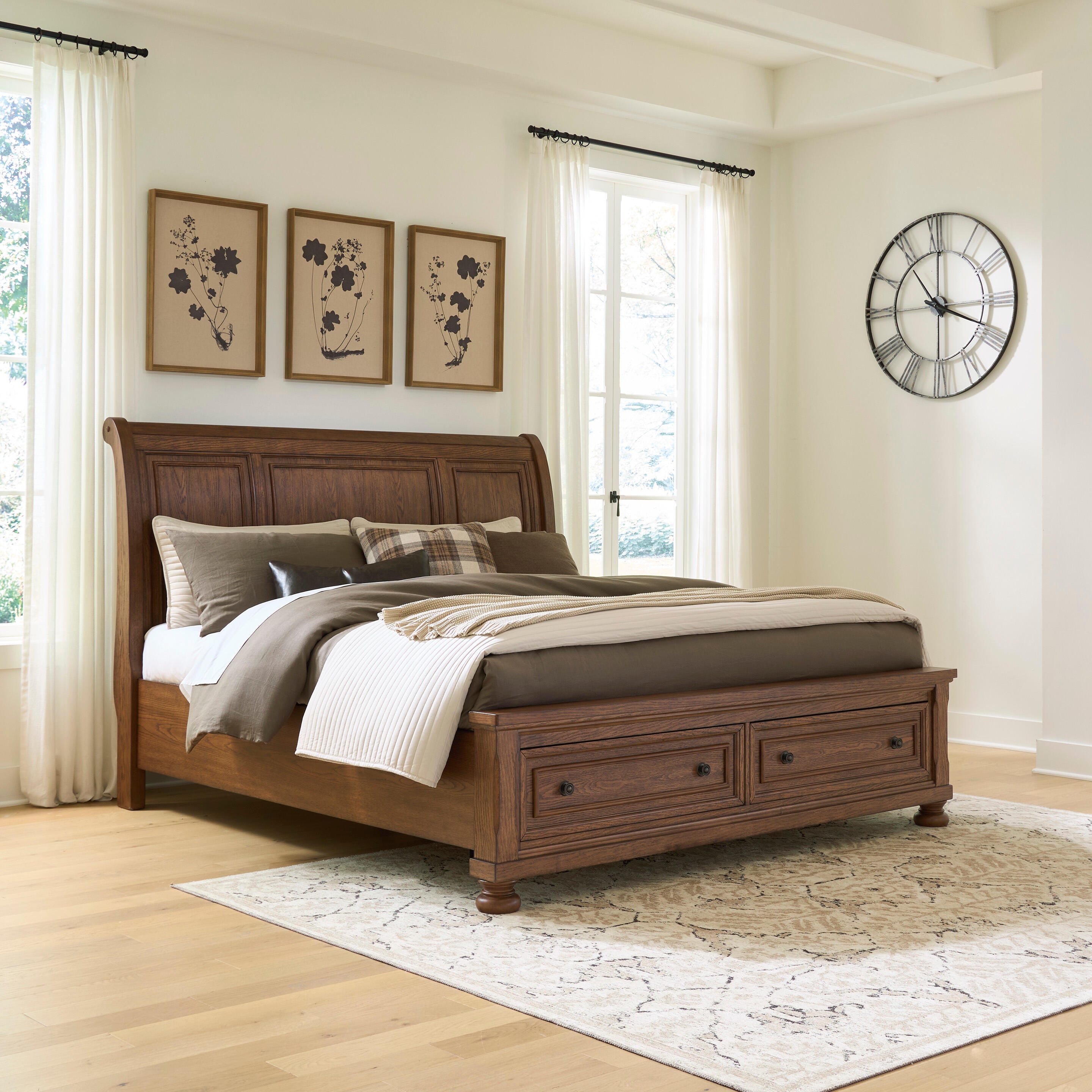 Family Deals Furniture - Ashley Furniture - Zackaryn Bedroom - California King Sleigh Storage Bed / Warm Brown - PCB807B9