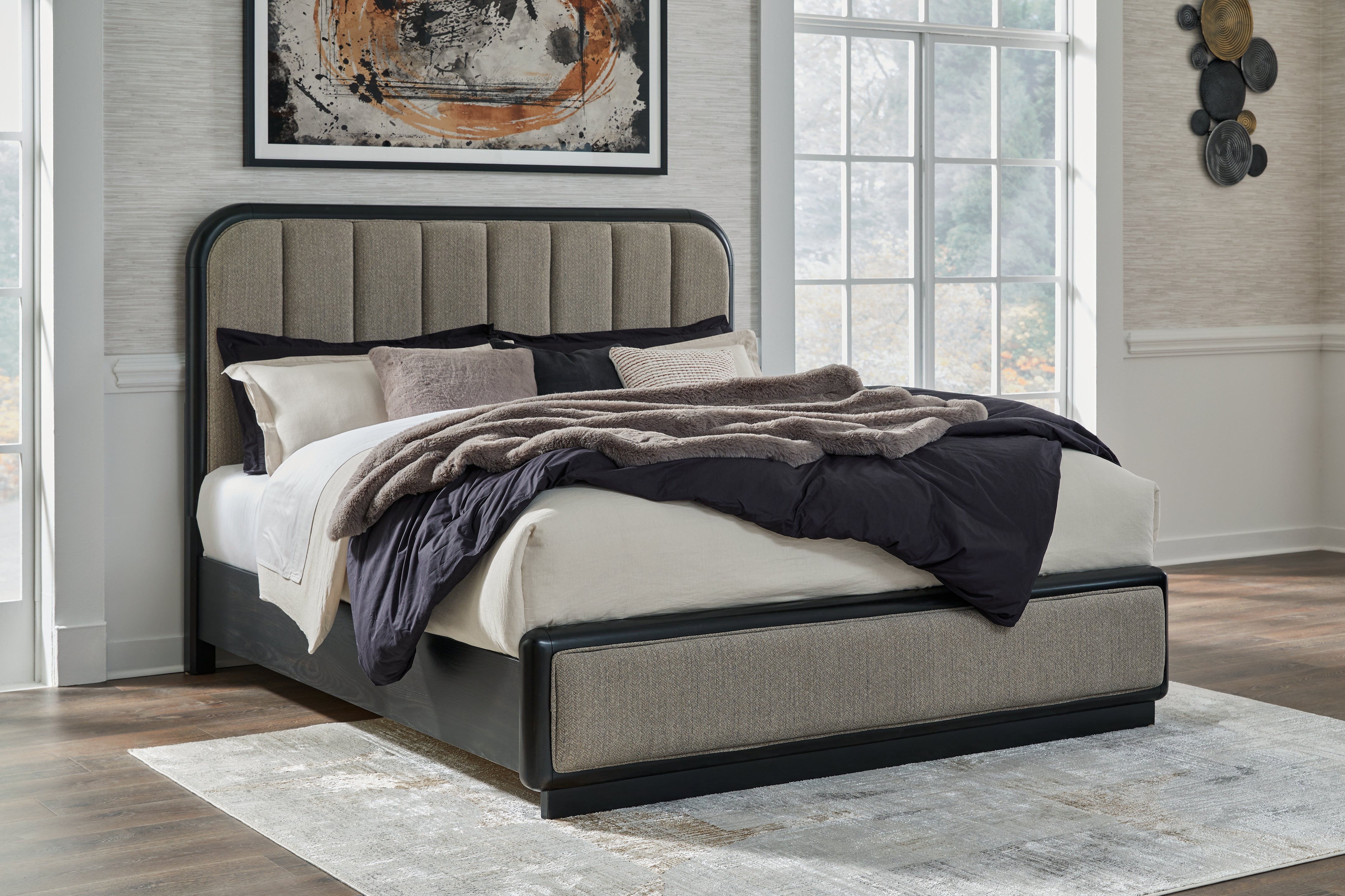 Family Deals Furniture - Ashley Furniture - Rowanbeck Bedroom - California King Upholstered Panel Bed / Gray/Black - B821B5