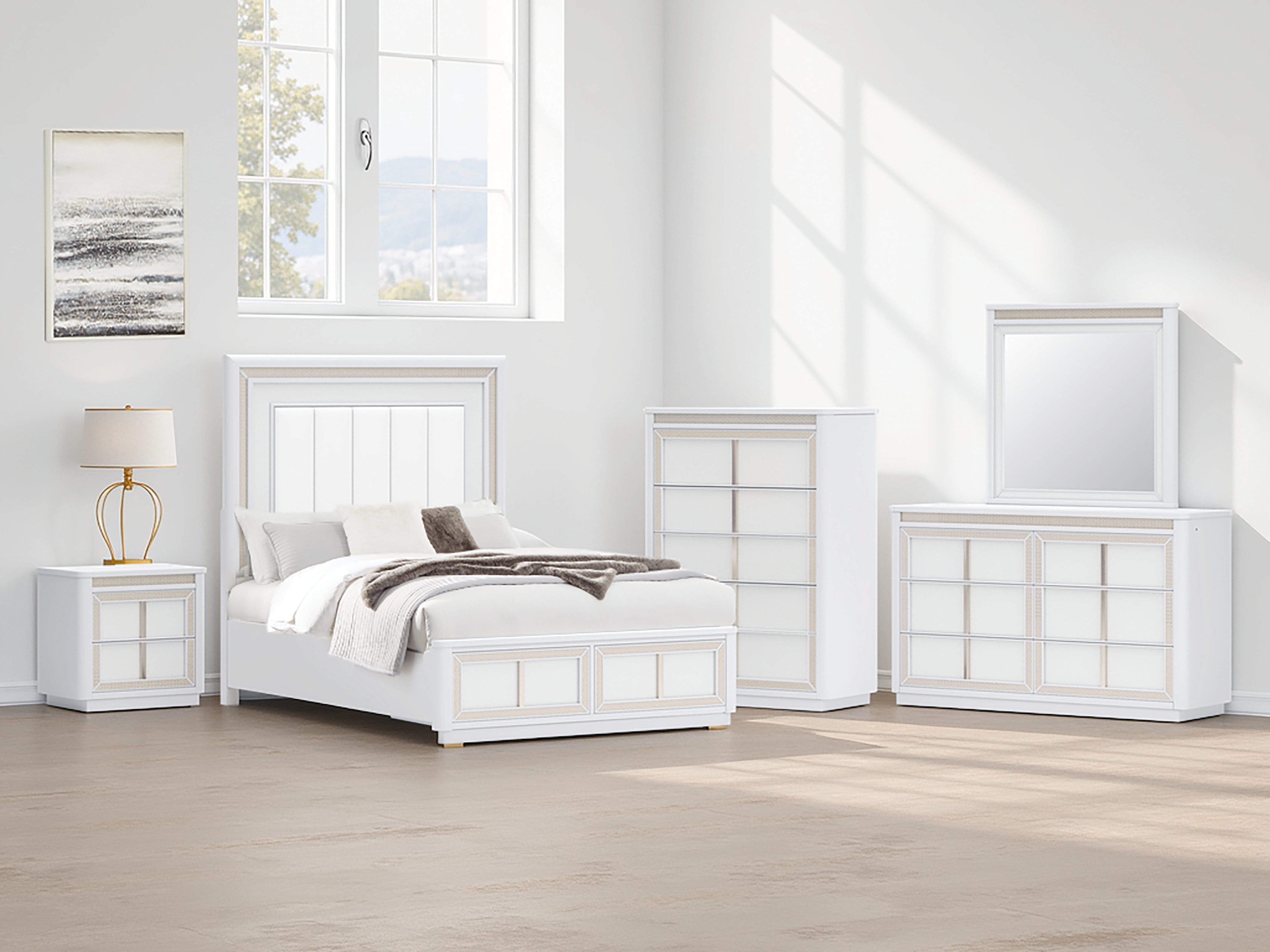 Family Deals Furniture - Ashley Furniture - Chalanna Bedroom - Queen Upholstered Storage Bed / White - B822B2