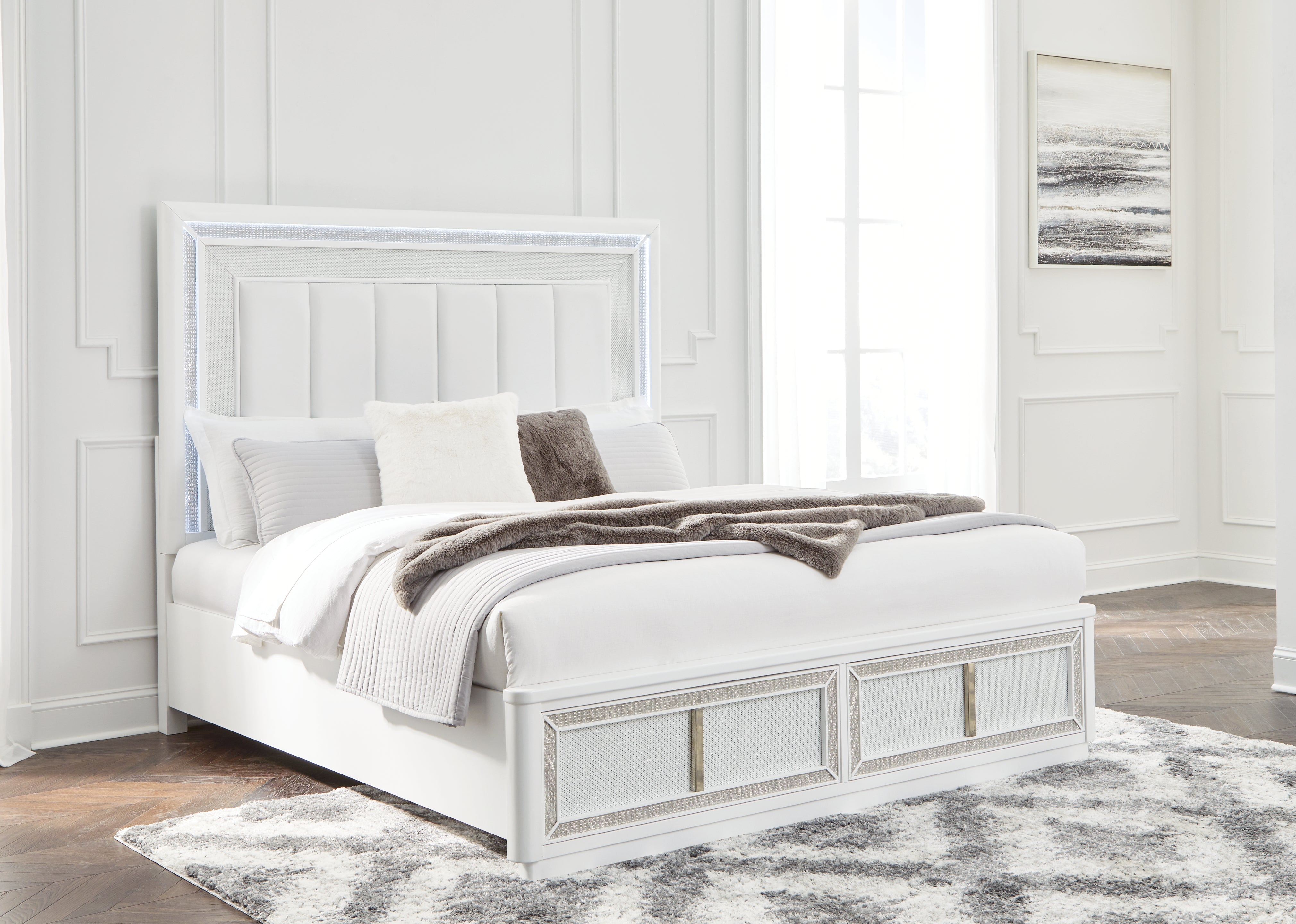 Family Deals Furniture - Ashley Furniture - Chalanna Bedroom - King Upholstered Storage Bed / White - B822B4