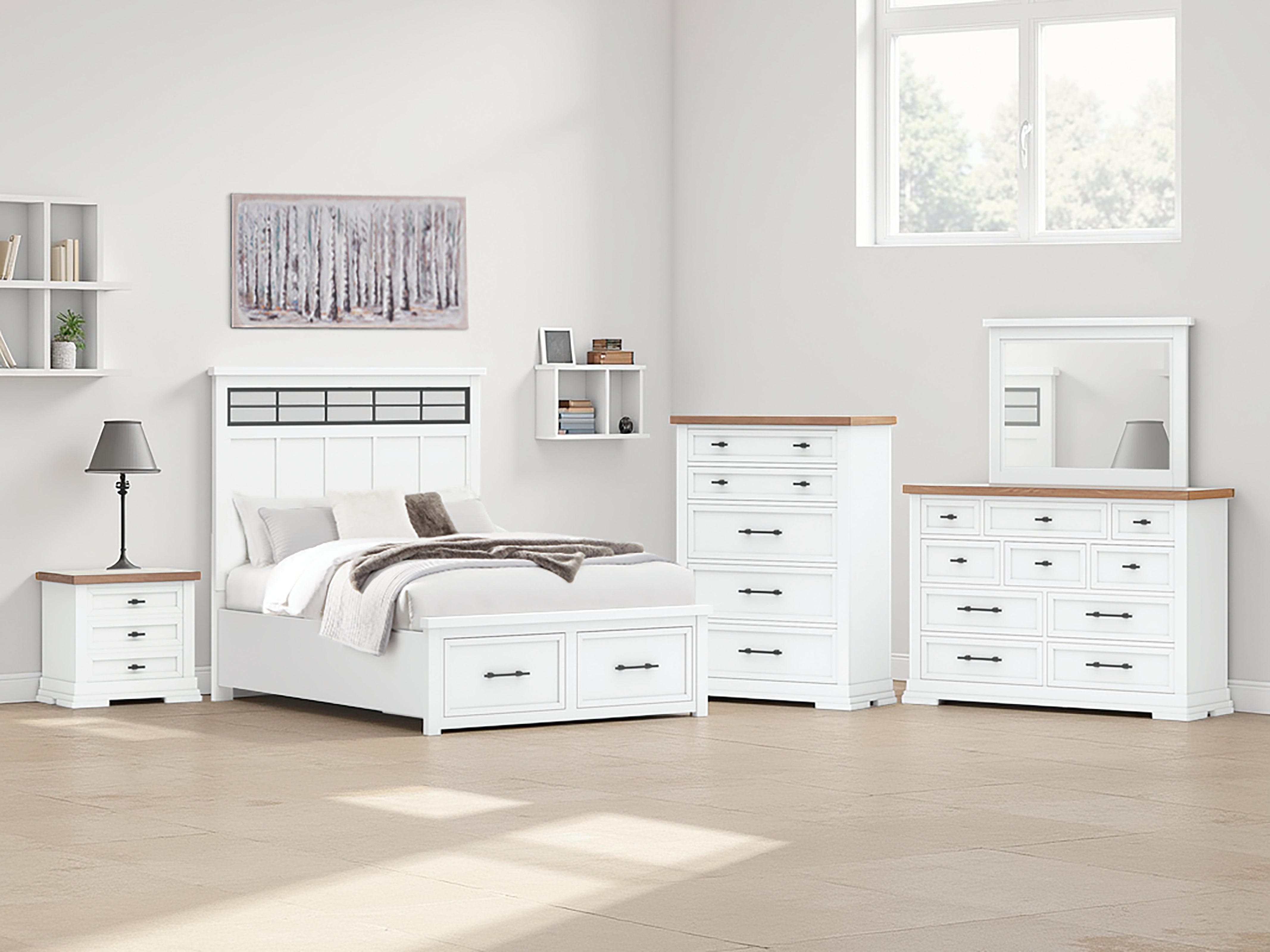 Family Deals Furniture - Ashley Furniture - Ashbryn Bedroom - Queen Panel Storage Bed / White/Natural - B844B2