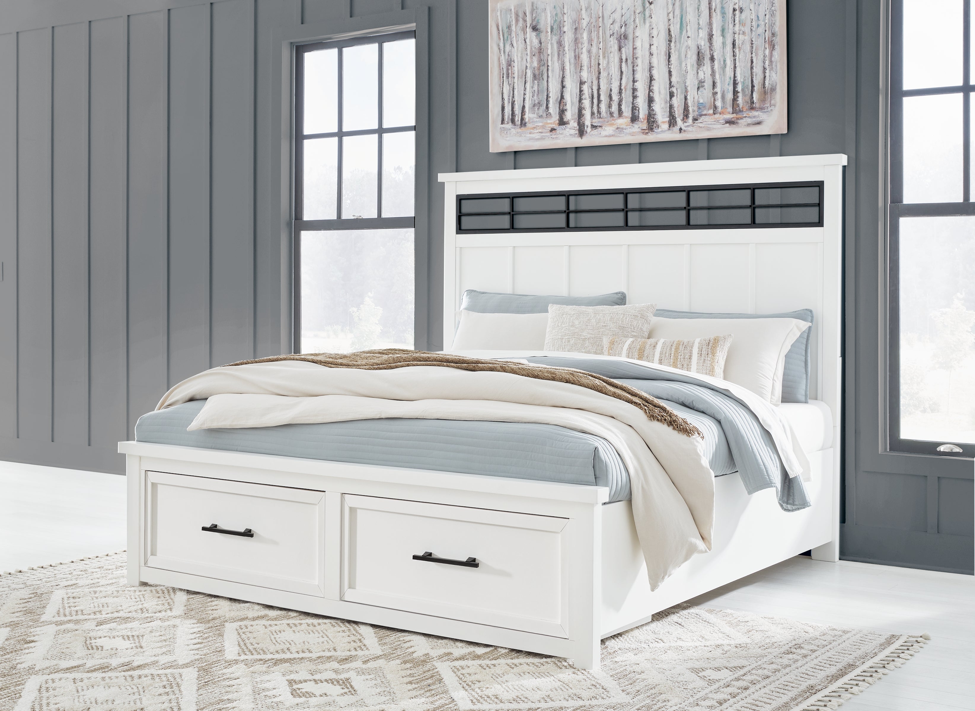 Family Deals Furniture - Ashley Furniture - Ashbryn Bedroom - King Panel Storage Bed / White/Natural - B844B4