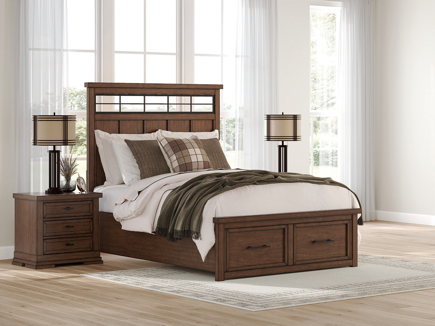 Family Deals Furniture - Ashley Furniture - Taffenbrook Bedroom - Queen Panel Storage Bed / Medium Brown - B849B2