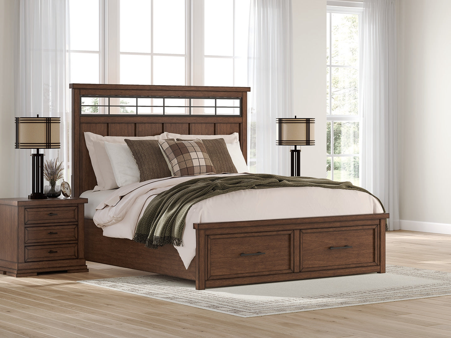 Family Deals Furniture - Ashley Furniture - Taffenbrook Bedroom - King Panel Storage Bed / Medium Brown - B849B4