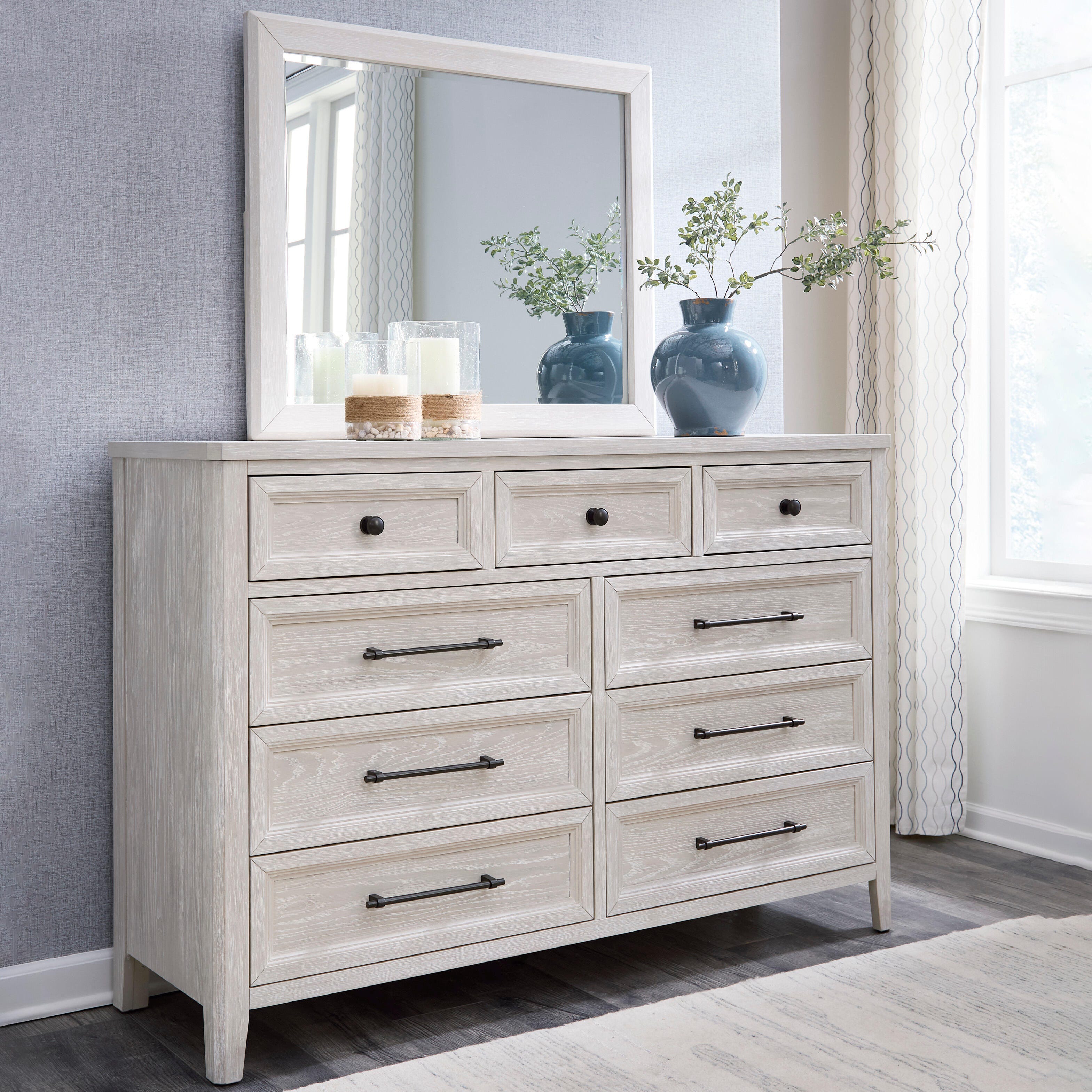 Family Deals Furniture - Ashley Furniture - Darbonton Bedroom - Dresser and Mirror / Dove White - PCB853B1
