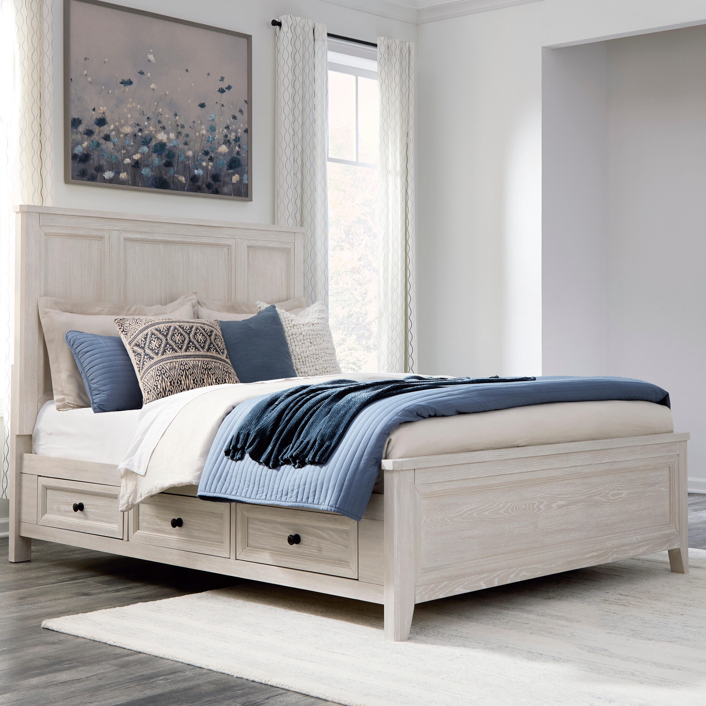 Family Deals Furniture - Ashley Furniture - Darbonton Bedroom - Queen Panel Storage Bed / Dove White - PCB853B2