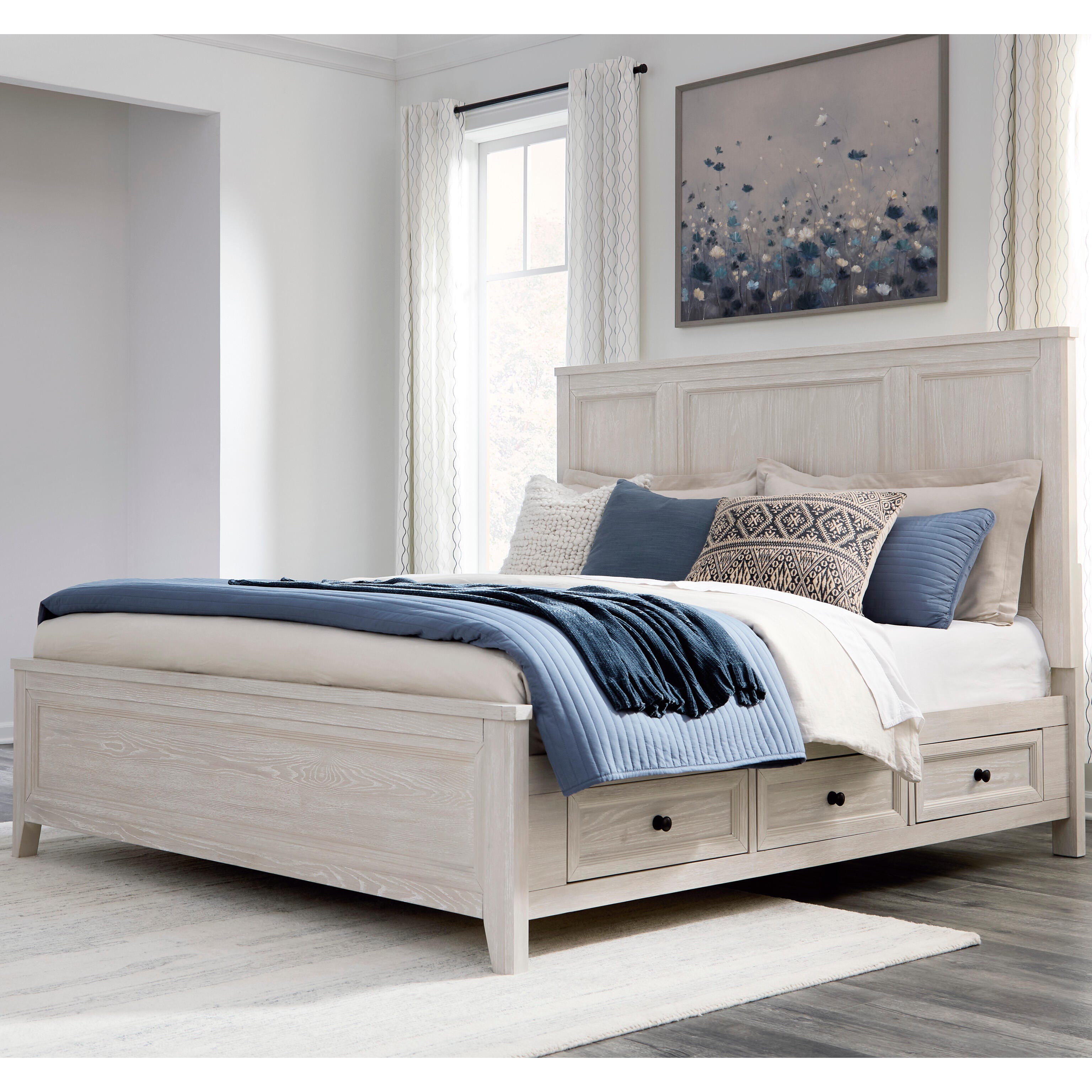 Family Deals Furniture - Ashley Furniture - Darbonton Bedroom - California King Panel Storage Bed / Dove White - PCB853B5