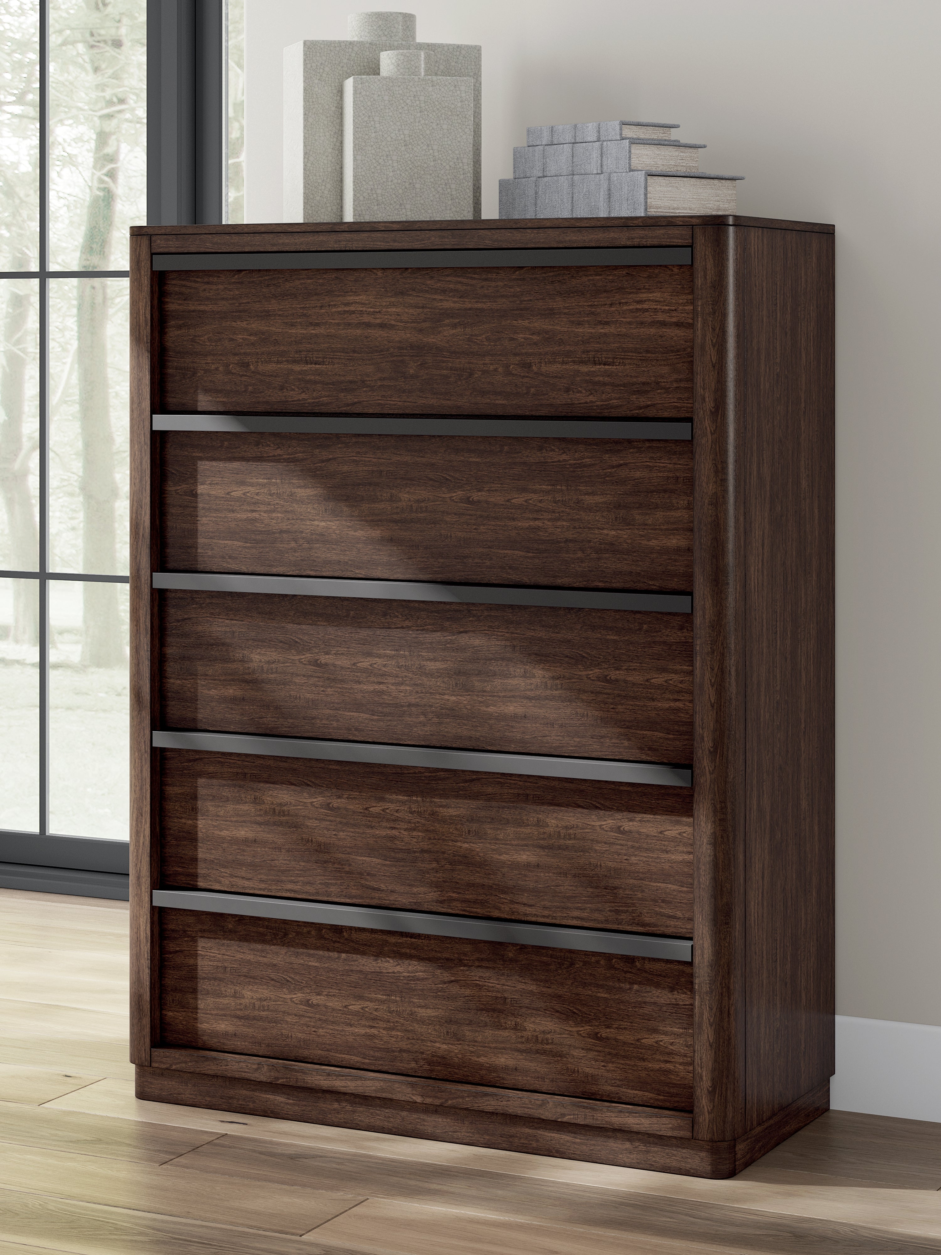 Family Deals Furniture - Ashley Furniture - Dilenno Bedroom - Five Drawer Chest / Dark Brown - PCB857-46