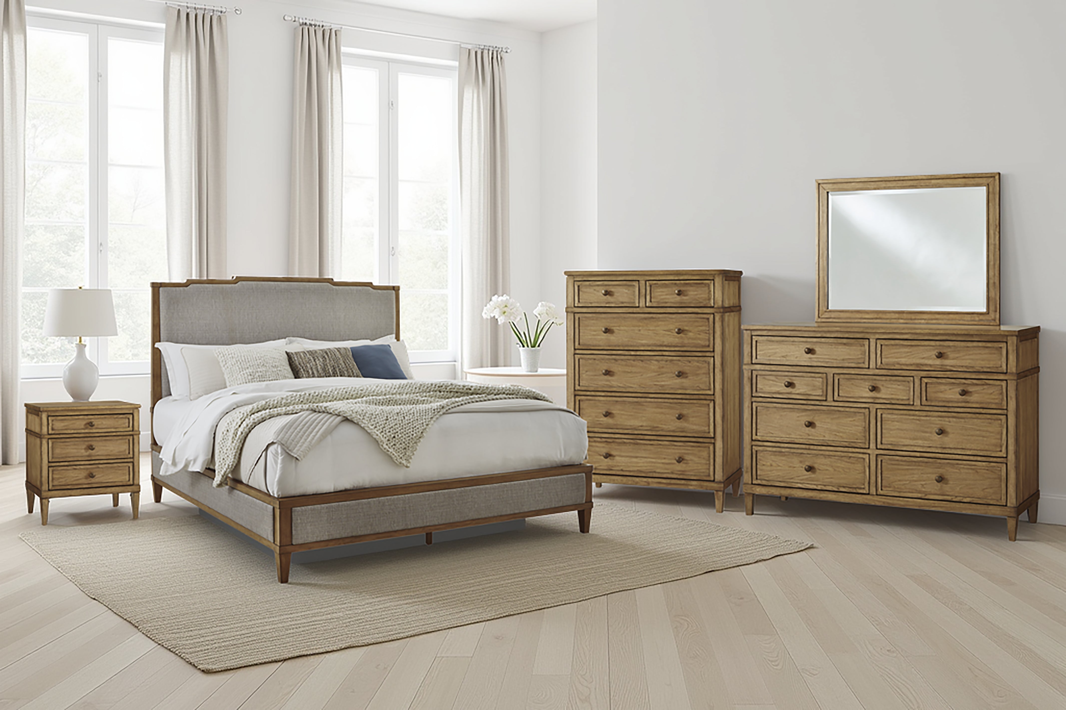 Family Deals Furniture - Ashley Furniture - Sharlance Bedroom - Queen Upholstered Panel Bed / Green/Brown - B895B2