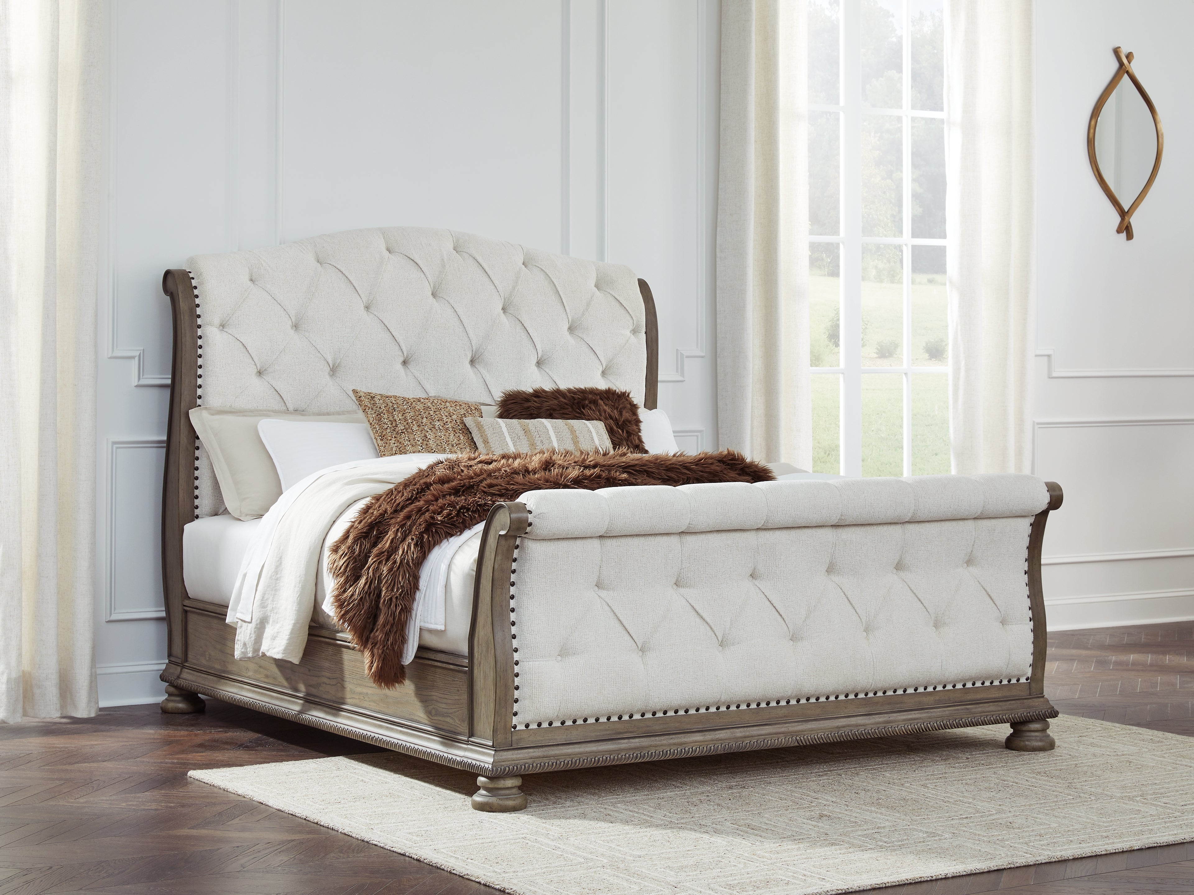 Family Deals Furniture - Ashley Furniture - Ardenfield Bedroom - California King Upholstered Sleigh Bed / Light Brown - B944B5
