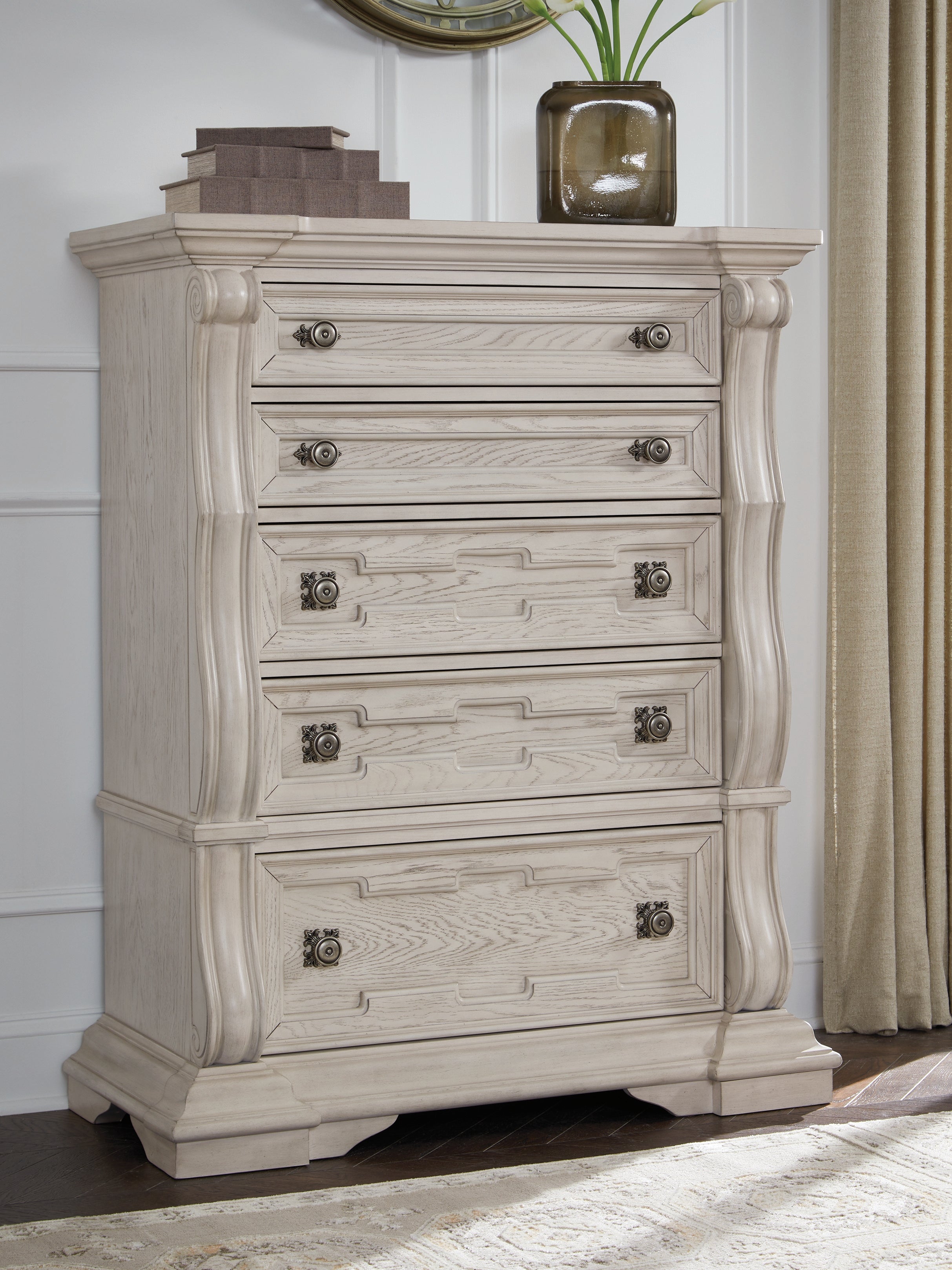 Family Deals Furniture - Ashley Furniture - Bruchandi Bedroom - Five Drawer Chest / Antique White - PCB948-46