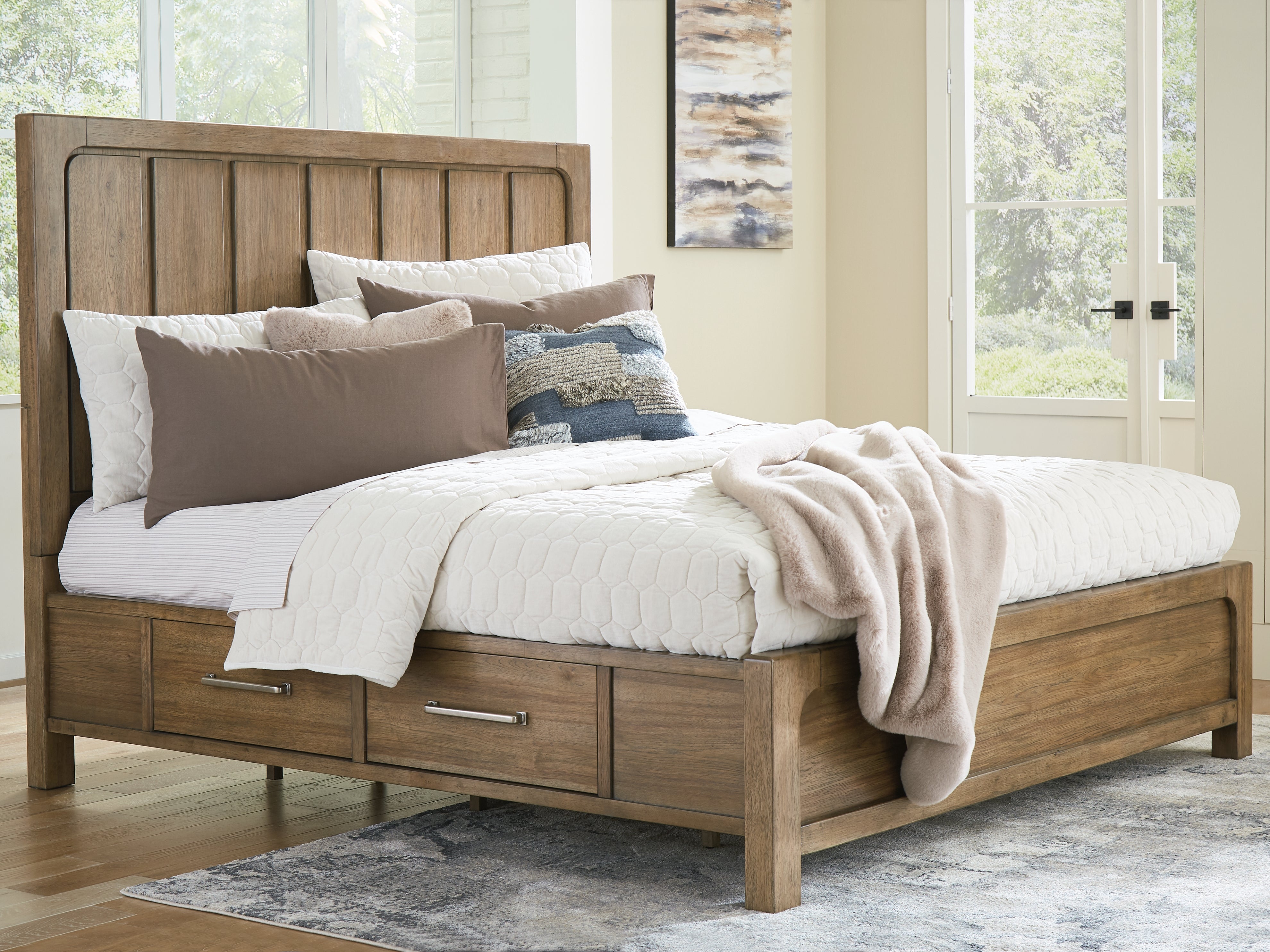 Family Deals Furniture - Ashley Furniture - Cabalynn Bedroom - California King Panel Bed with Storage / Light Brown - B974B9