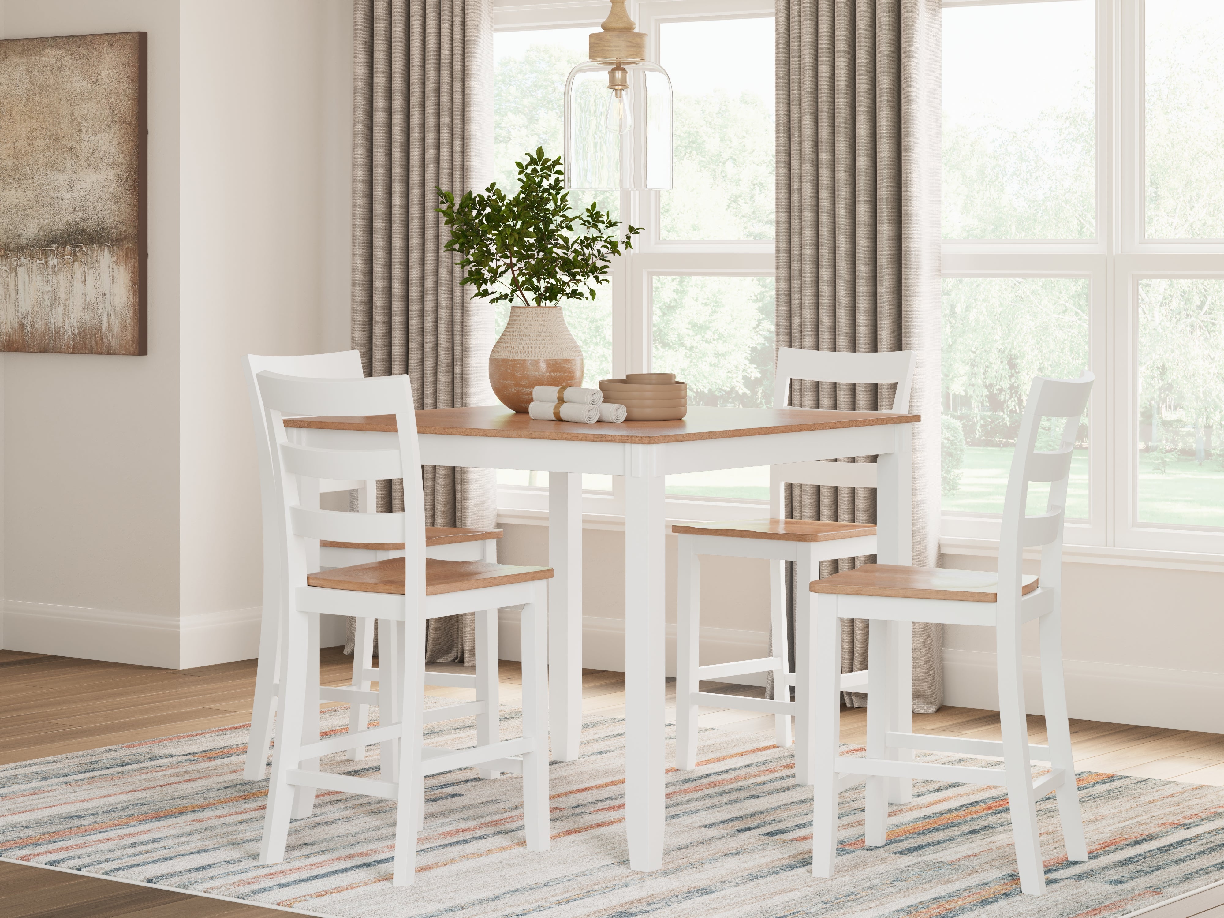 Family Deals Furniture - Ashley Furniture - Gesthaven Dining Room - DRM Counter Table Set (5/CN) / Natural/White - D398-223
