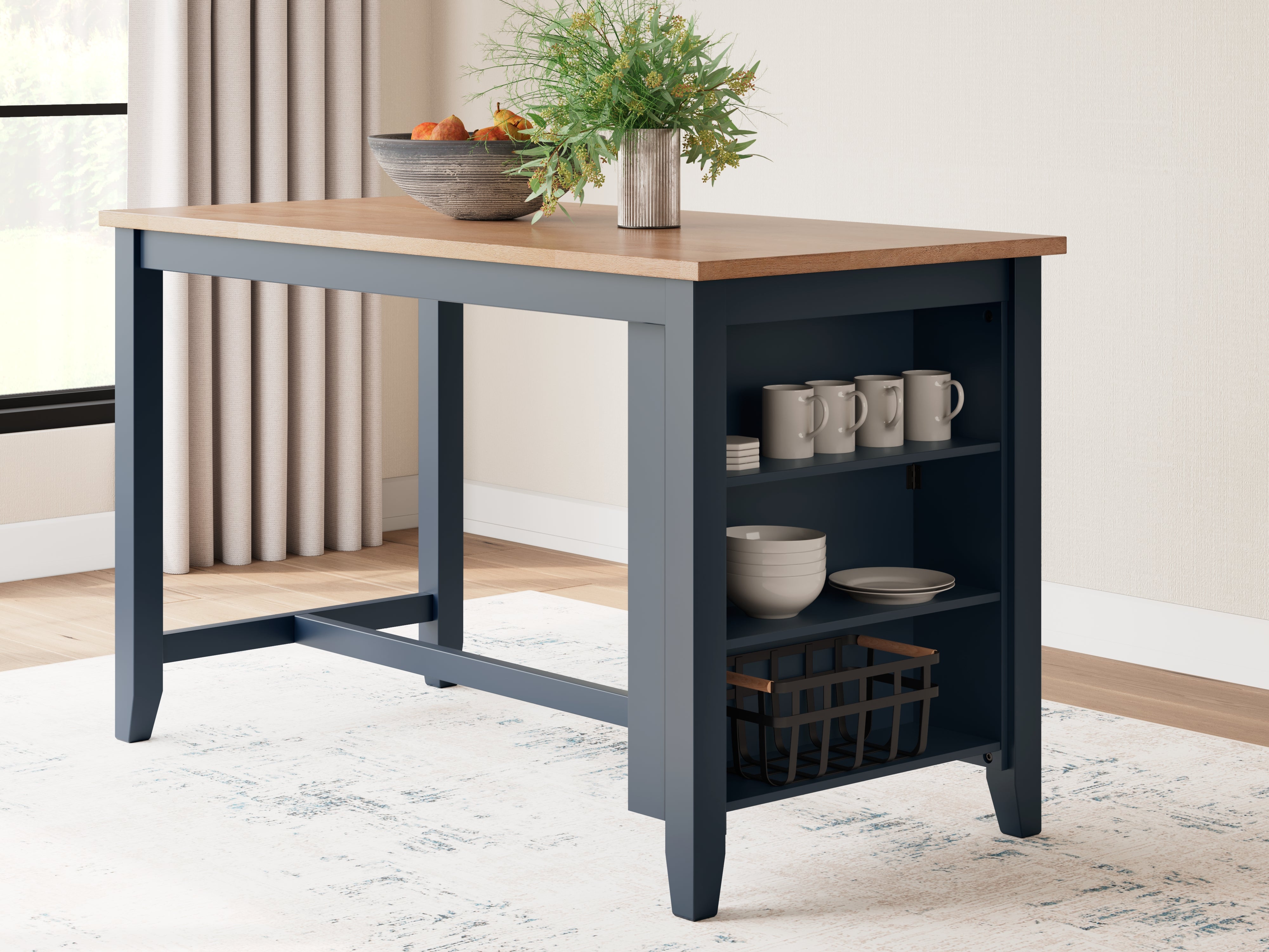Family Deals Furniture - Ashley Furniture - Gesthaven Dining Room - RECT Dining Room Counter Table / Natural/Blue - D399-13