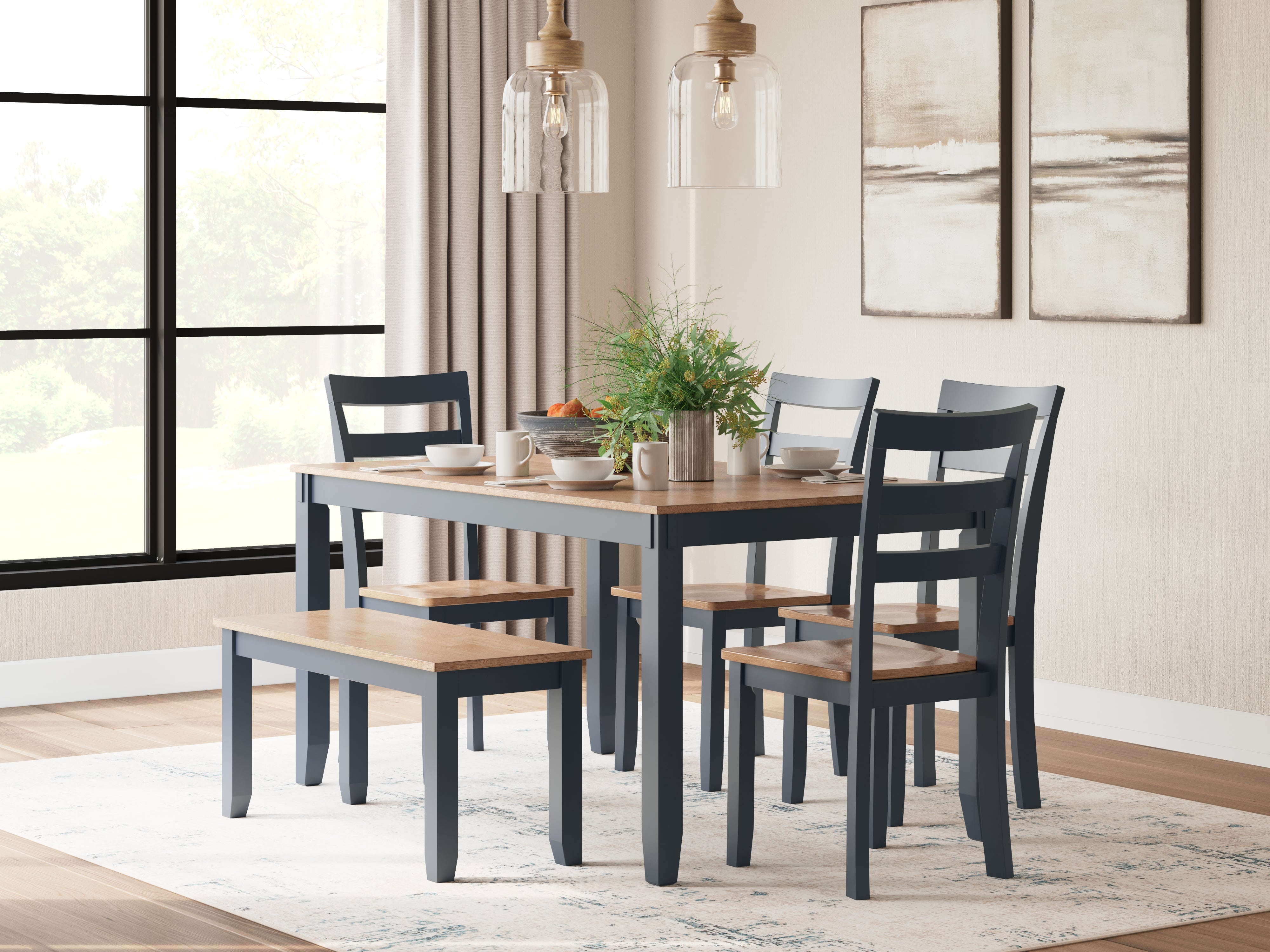 Family Deals Furniture - Ashley Furniture - Gesthaven Dining Room - Dining Room Table Set (6/CN) / Natural/Blue - D399-325