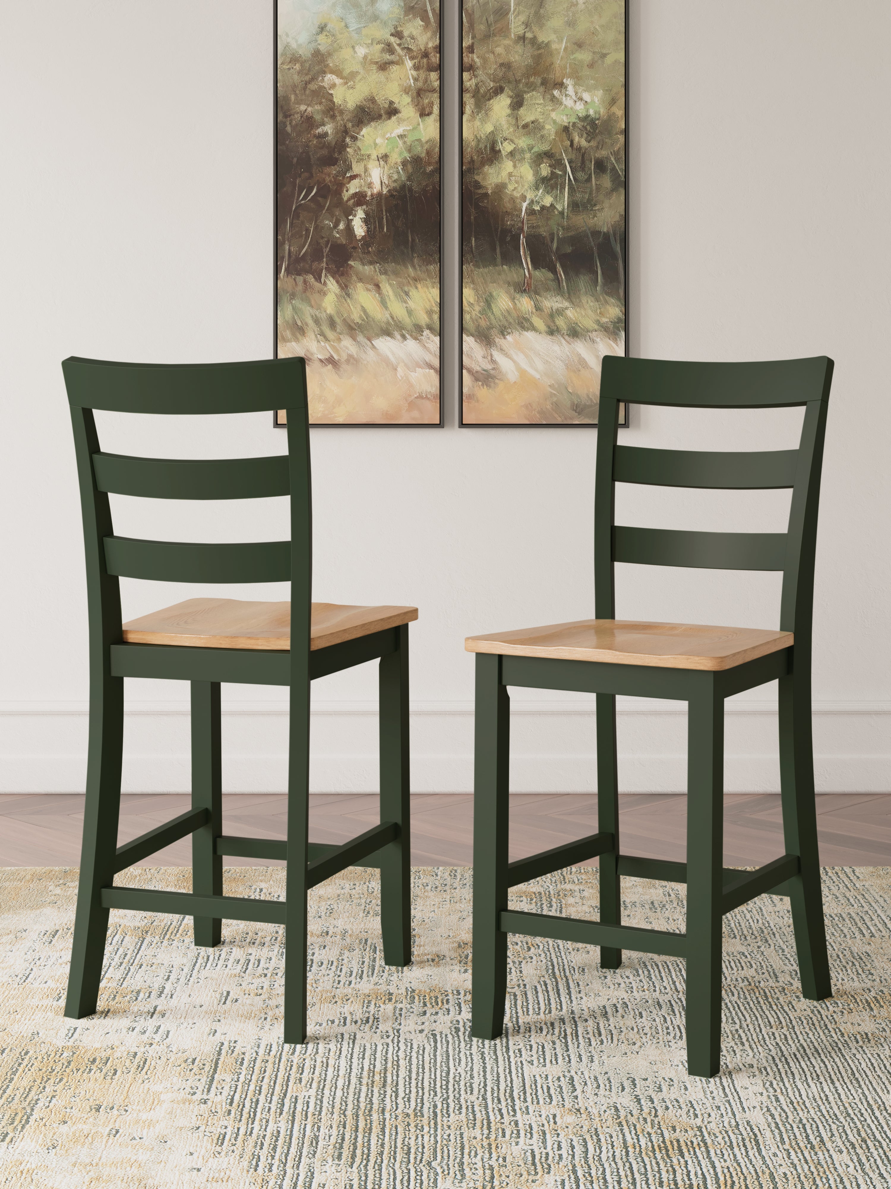 Family Deals Furniture - Ashley Furniture - Gesthaven Dining Room - Counter Height Barstool (Set of 2) / Natural/Green - D401-124X2