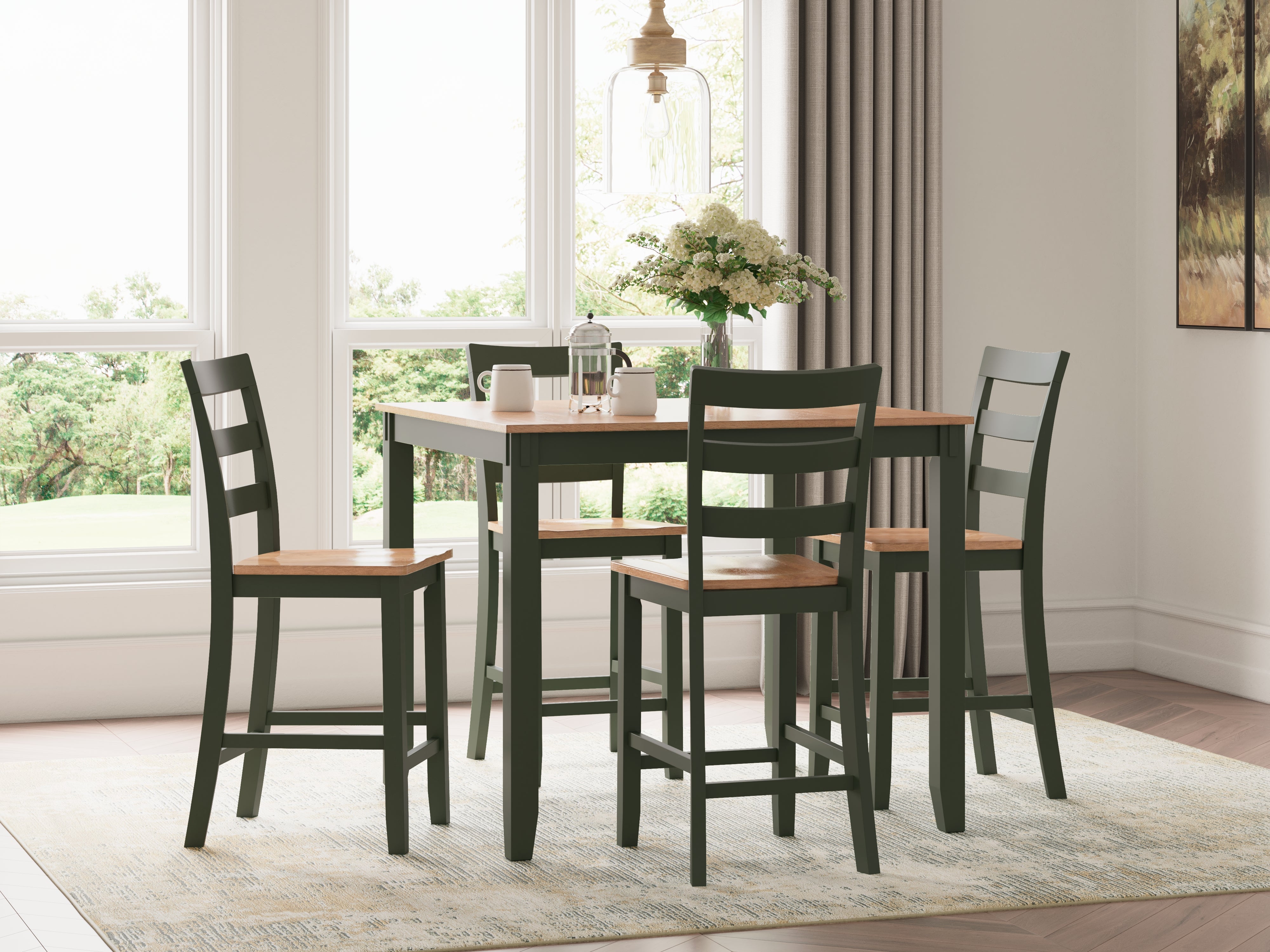 Family Deals Furniture - Ashley Furniture - Gesthaven Dining Room - DRM Counter Table Set (5/CN) / Natural/Green - D401-223