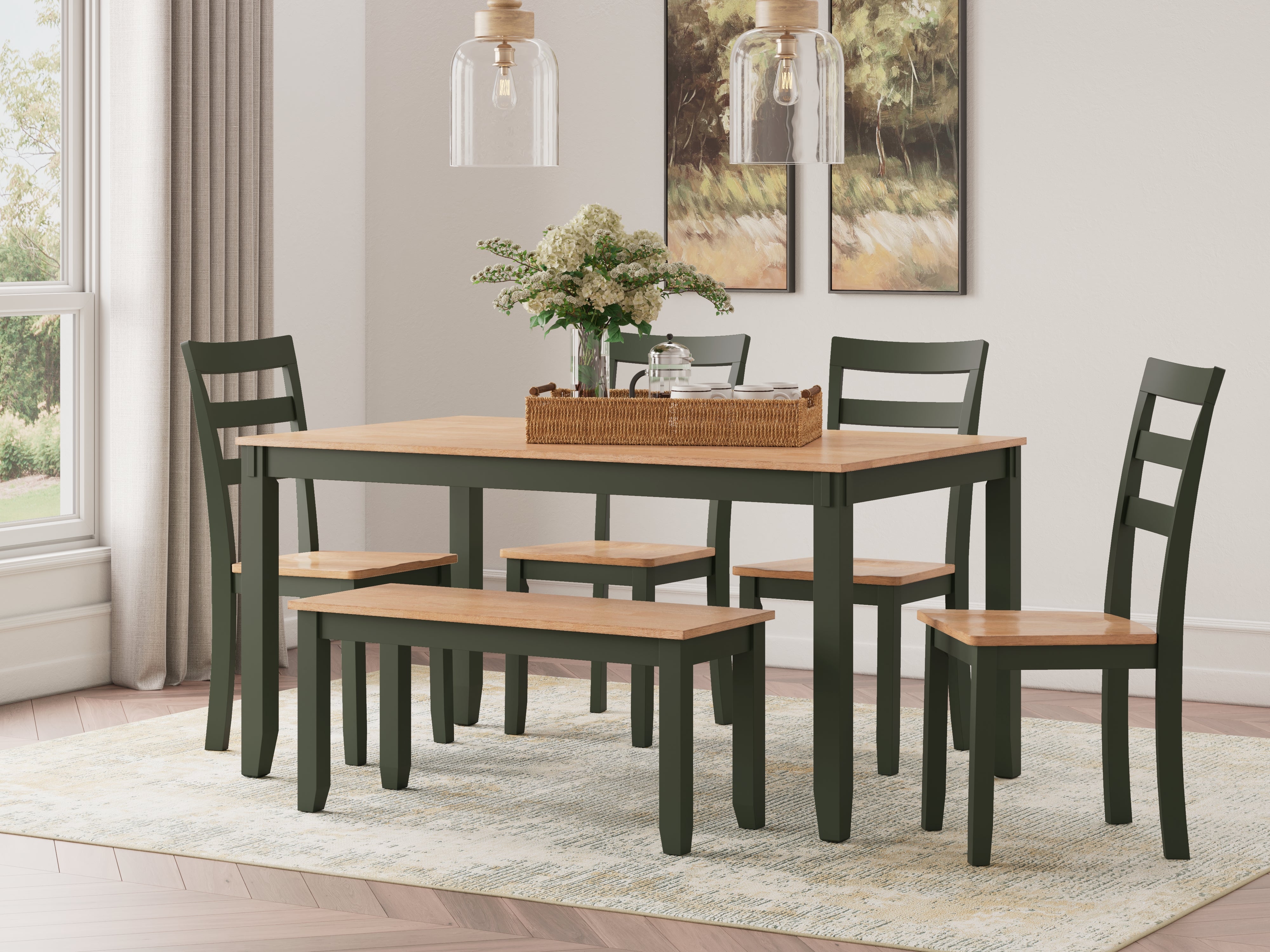 Family Deals Furniture - Ashley Furniture - Gesthaven Dining Room - Dining Room Table Set (6/CN) / Natural/Green - D401-325