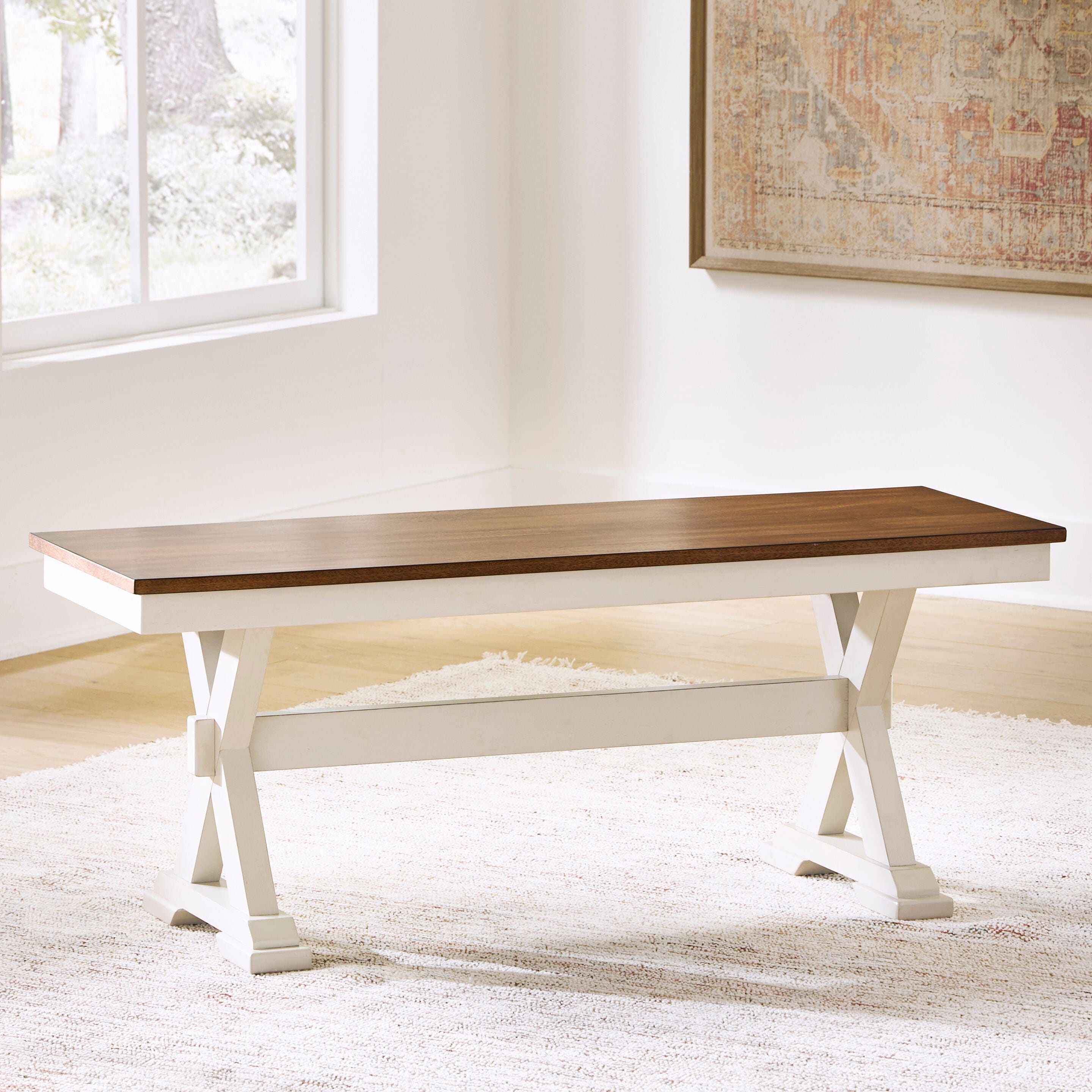 Family Deals Furniture - Ashley Furniture - Brinfern Dining Room - Large Dining Room Bench / Brown/Antique White / 48"W x 16"D x 19"H - PCD628-00