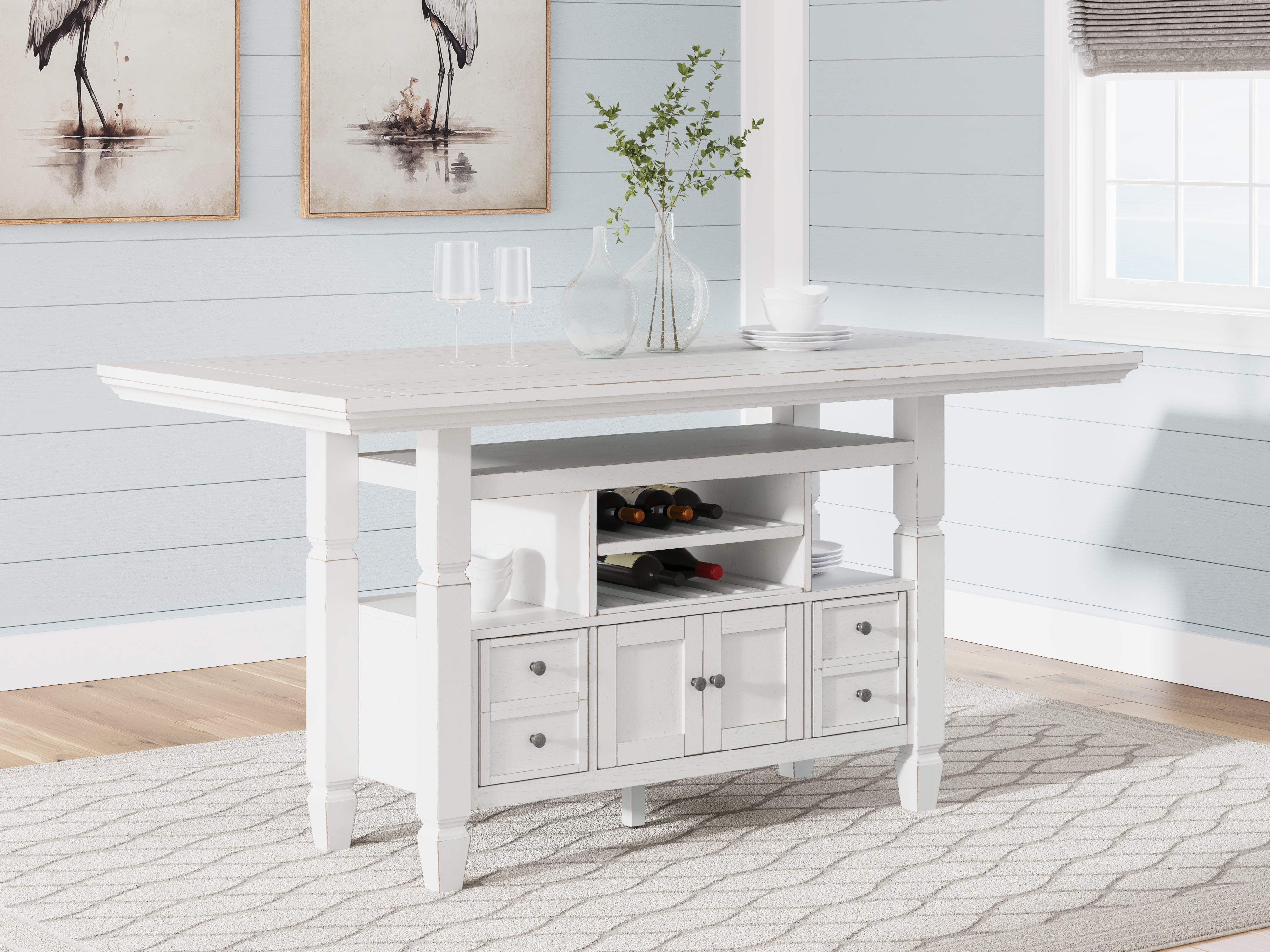 Family Deals Furniture - Ashley Furniture - Robbinsdale Dining Room - Counter Height Dining Table / Antique White - D642D7