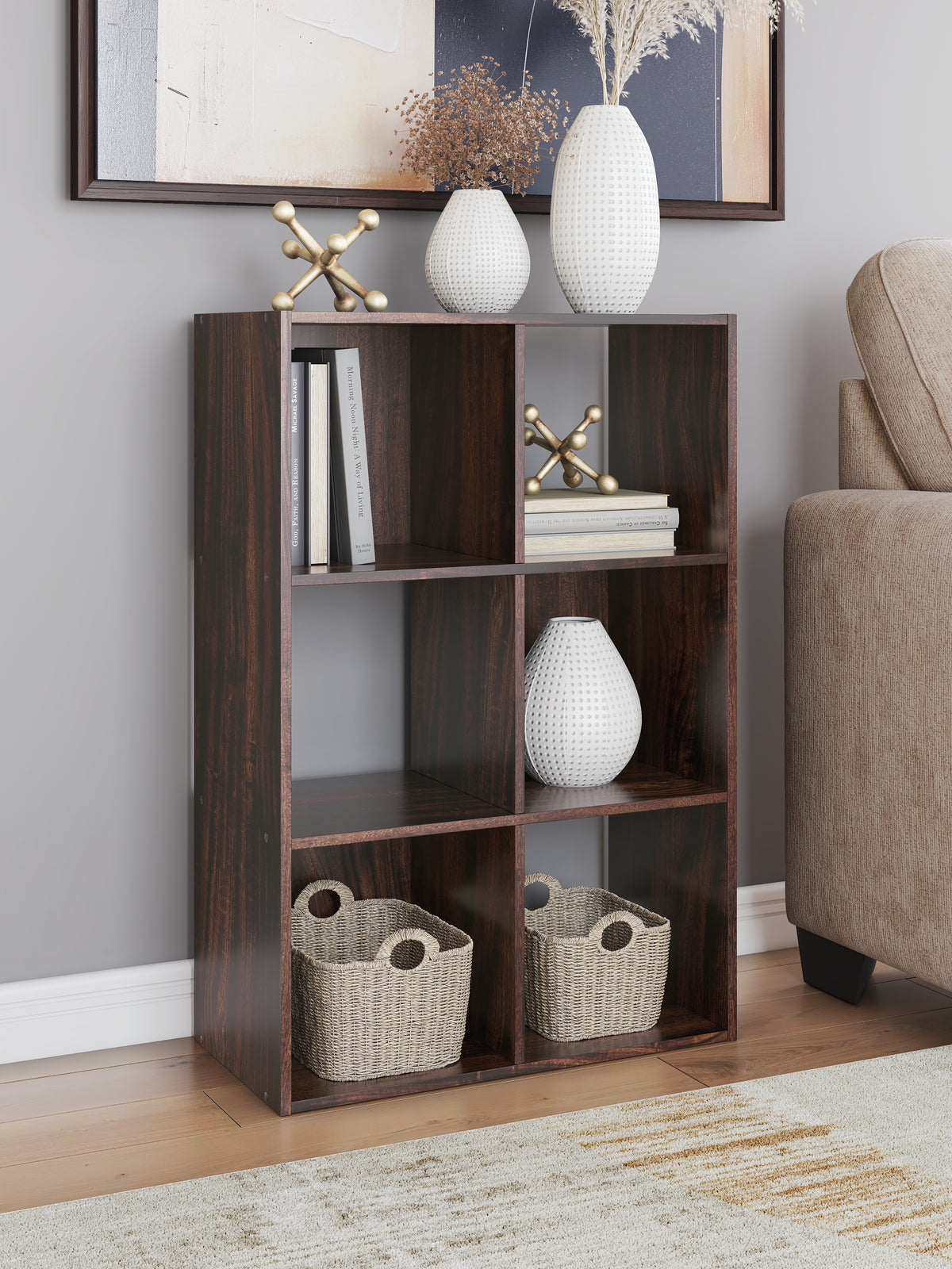 Family Deals Furniture - Ashley Furniture - Glosmount Six Cube Organizer - Six Cube Organizer / Cherry/Light Brown - EA1055-3X2