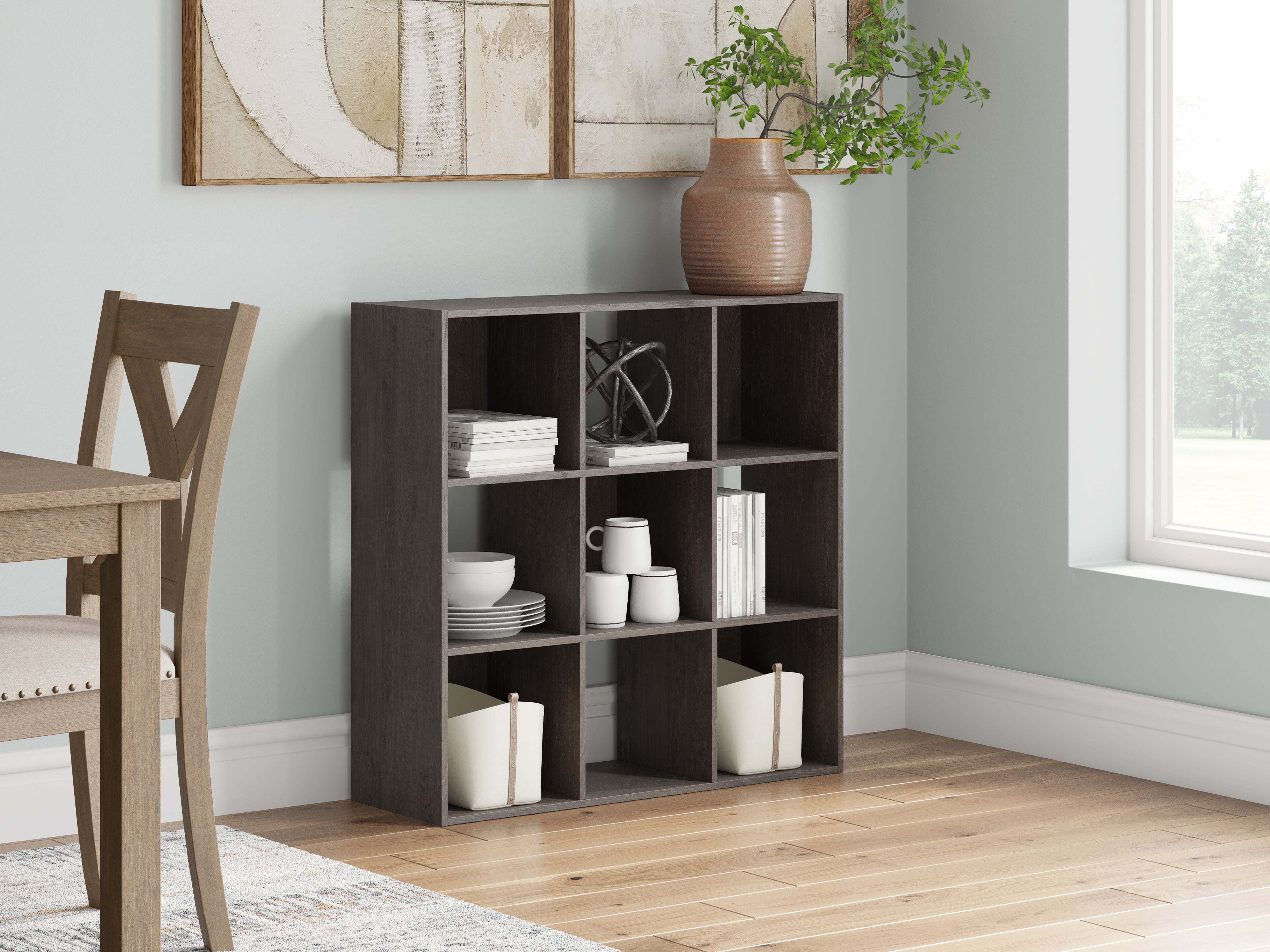 Family Deals Furniture - Ashley Furniture - Piperton Nine Cube Organizer - Nine Cube Organizer / Charcoal - EA5514-3X3