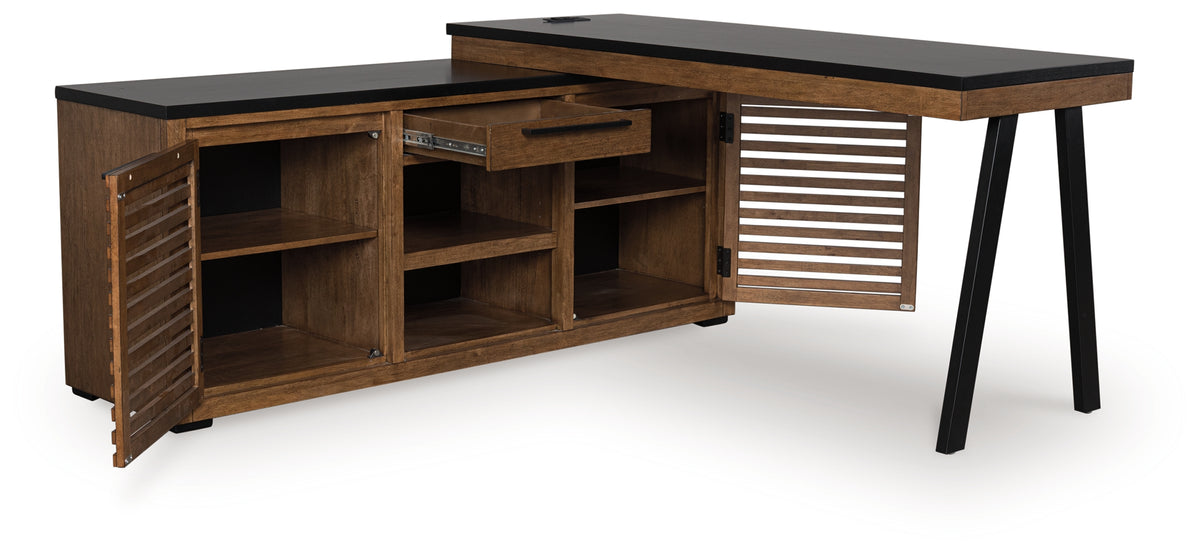 Family Deals Furniture - Ashley Furniture - Kallari Office Desk - Credenza with Desk Return / Warm Brown/Black - H737H1