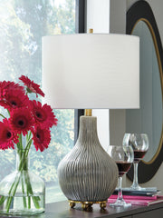 Family Deals Furniture - Ashley Furniture - Judlen Lighting - Ceramic Table Lamp (1/CN) / Gray/Gold Finish - L100844