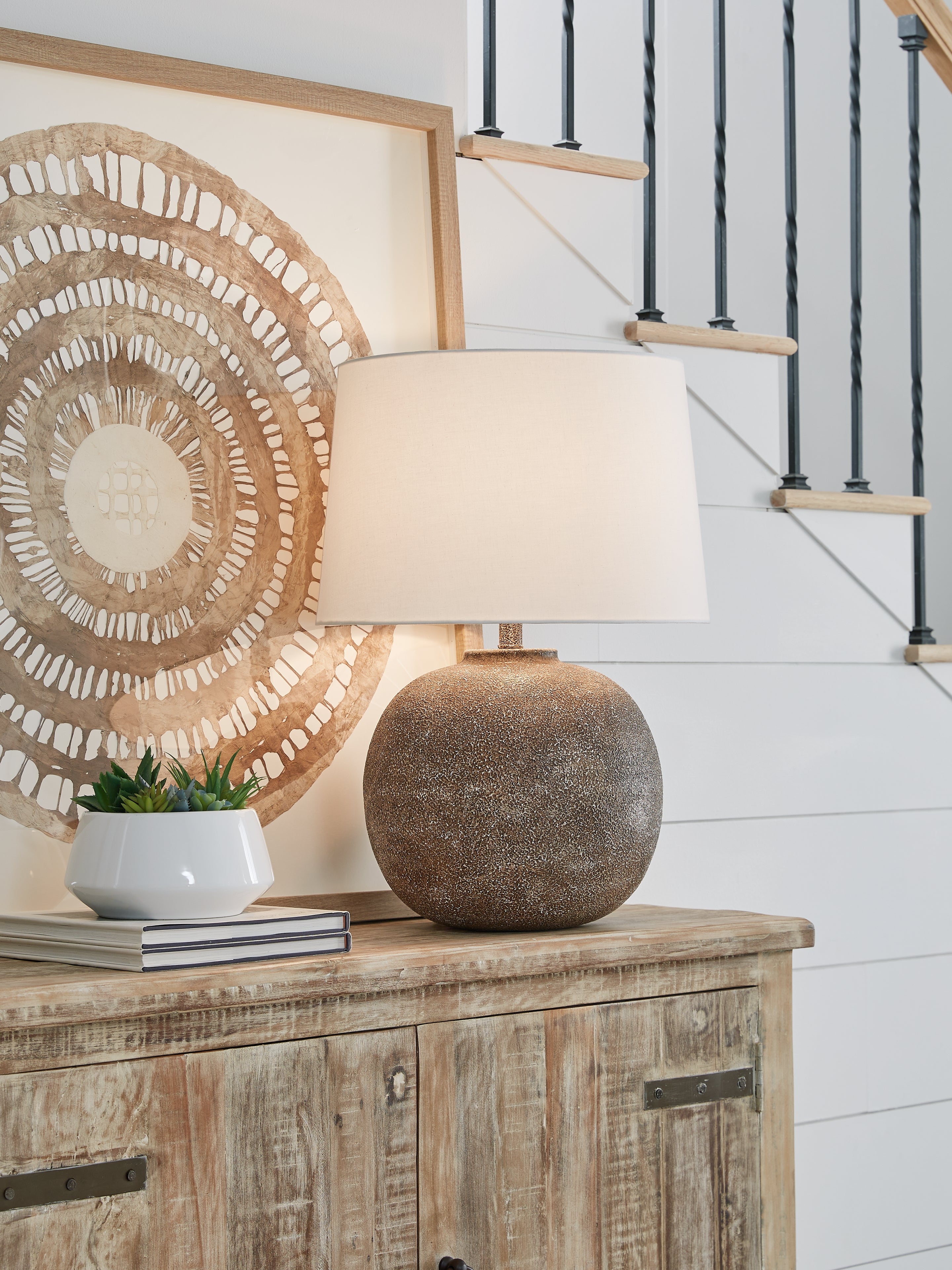 Family Deals Furniture - Ashley Furniture - Neavesboro Lighting - 2-Piece Lamp Set / Antique Brown/White - L207484X2