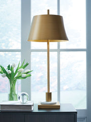 Family Deals Furniture - Ashley Furniture - Fritzburn Lighting - Metal Table Lamp (1/CN) / Gold Finish/White - L208444