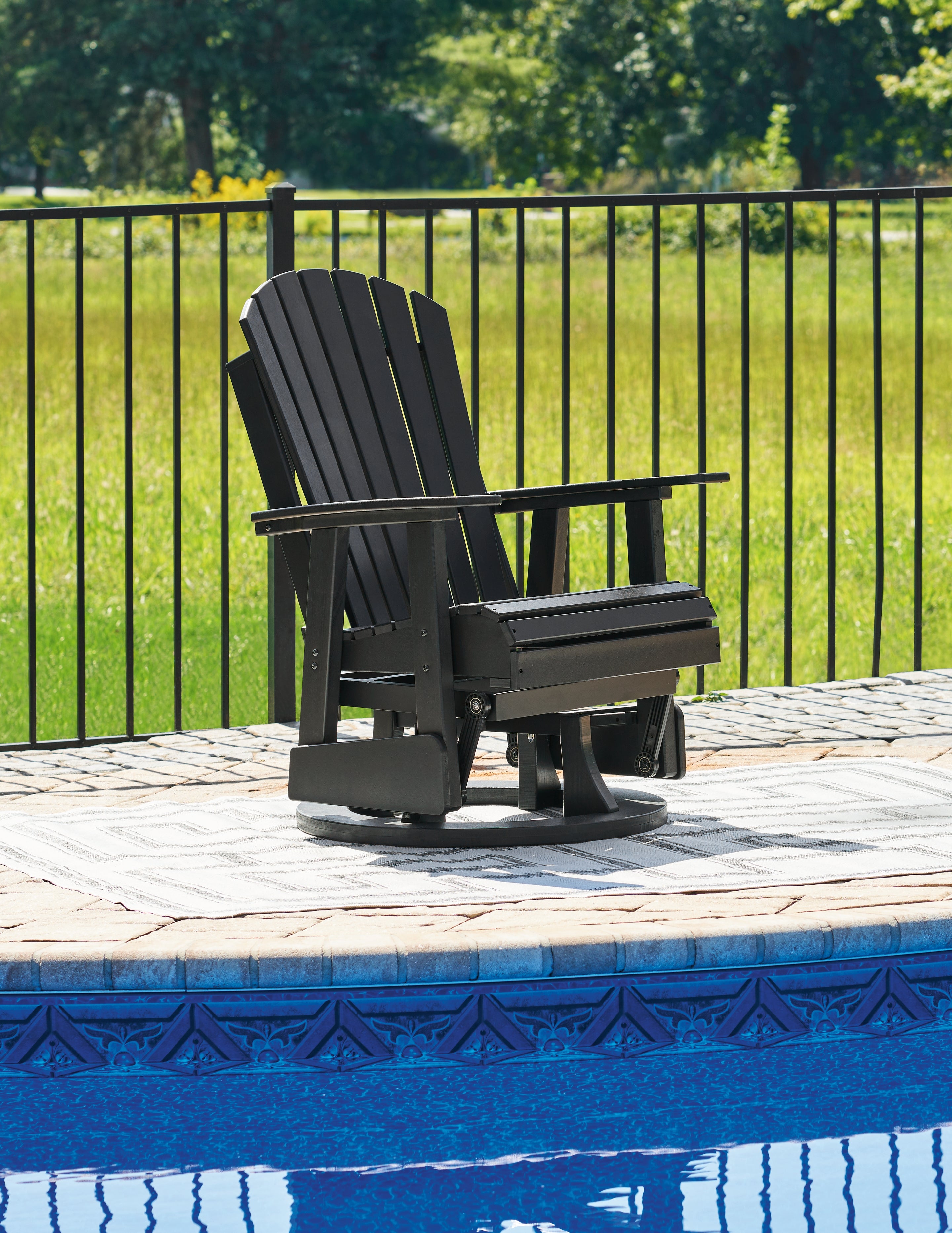Family Deals Furniture - Ashley Furniture - Hyland wave Outdoor - Swivel Glider Chair / Black - P108-820