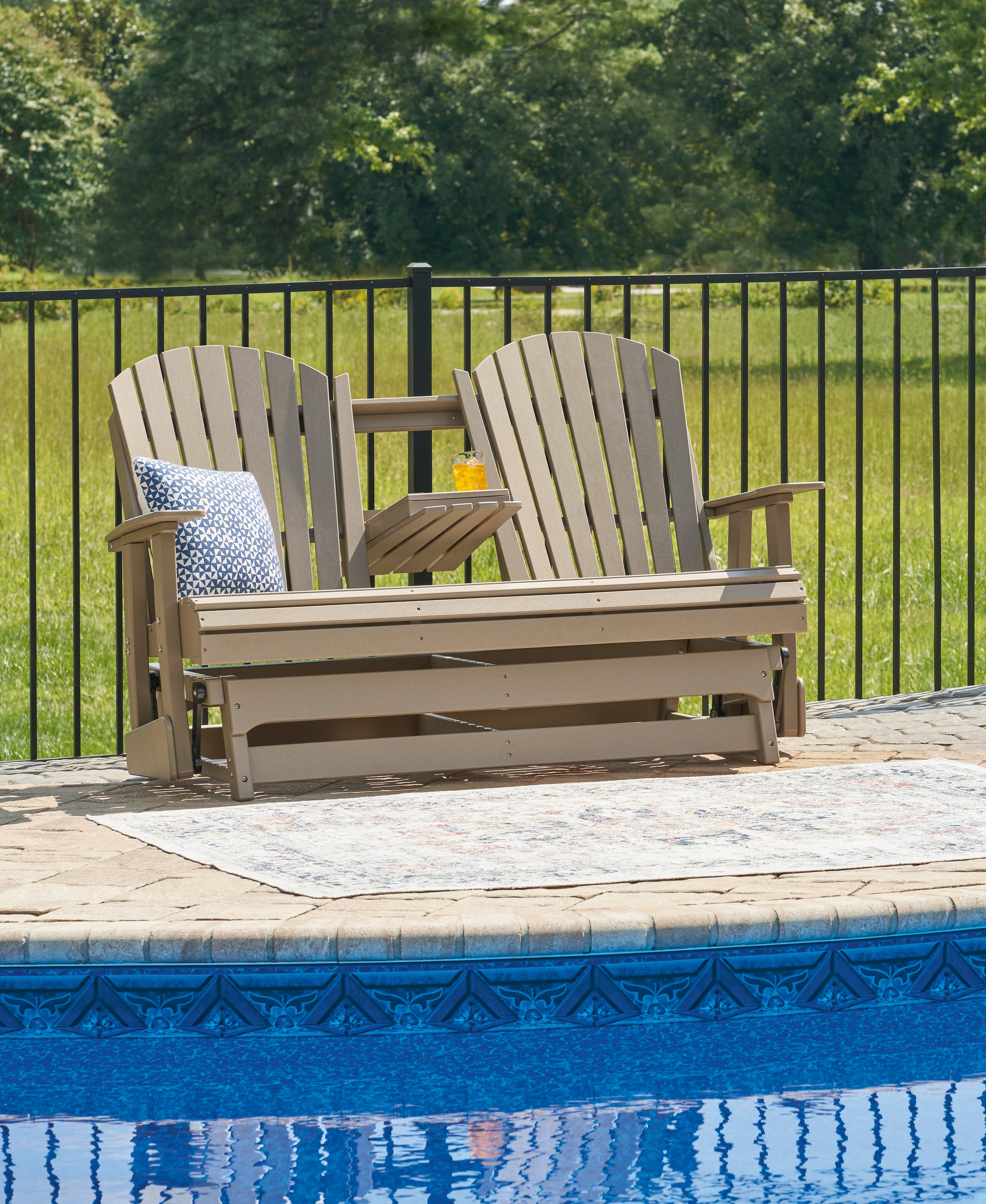 Family Deals Furniture - Ashley Furniture - Hyland wave Outdoor - Glider Loveseat / Driftwood - P114-835
