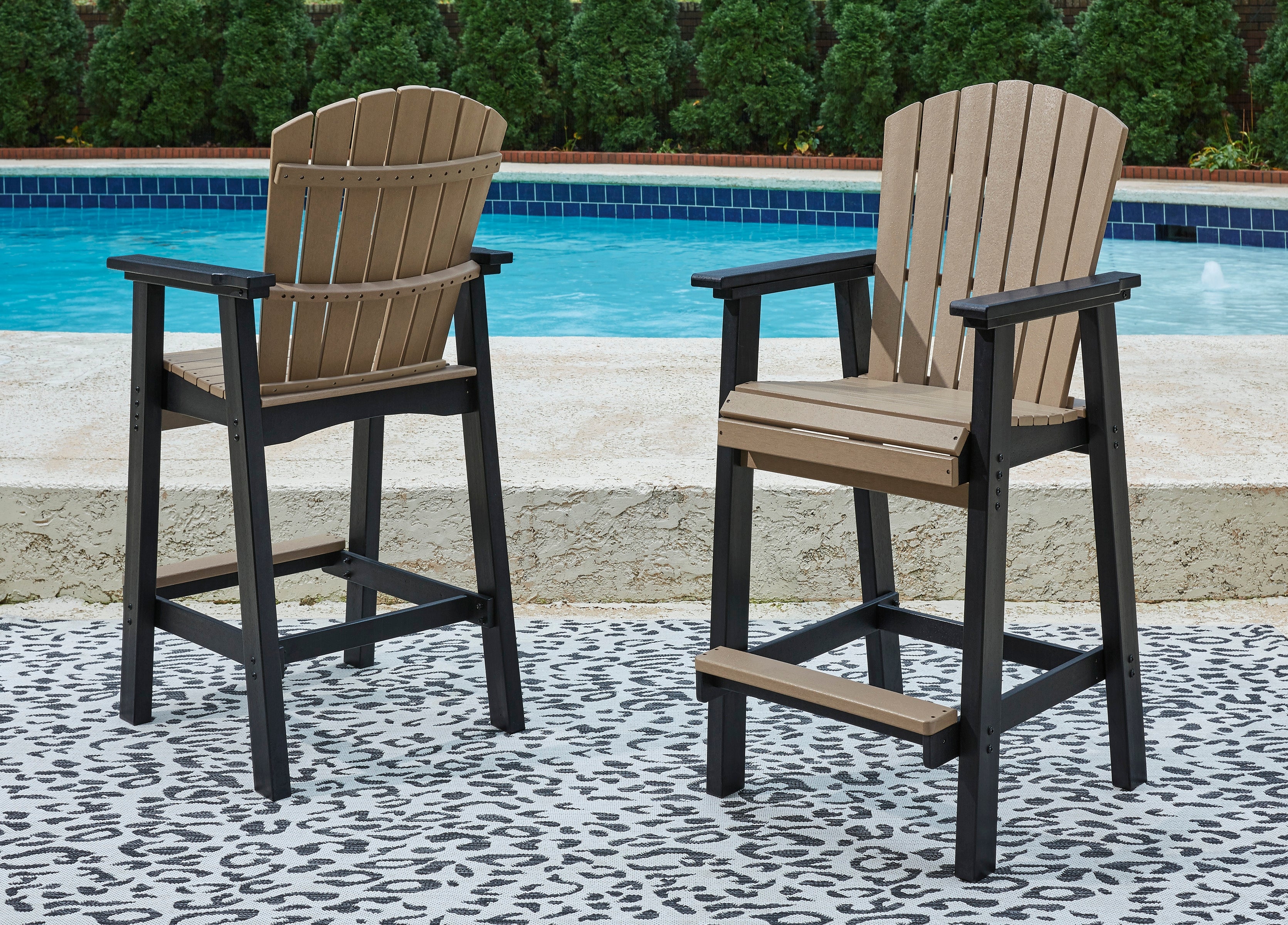 Family Deals Furniture - Ashley Furniture - Fairen Trail Outdoor - Tall Barstool (Set of 2) / Black/Driftwood - P211-130