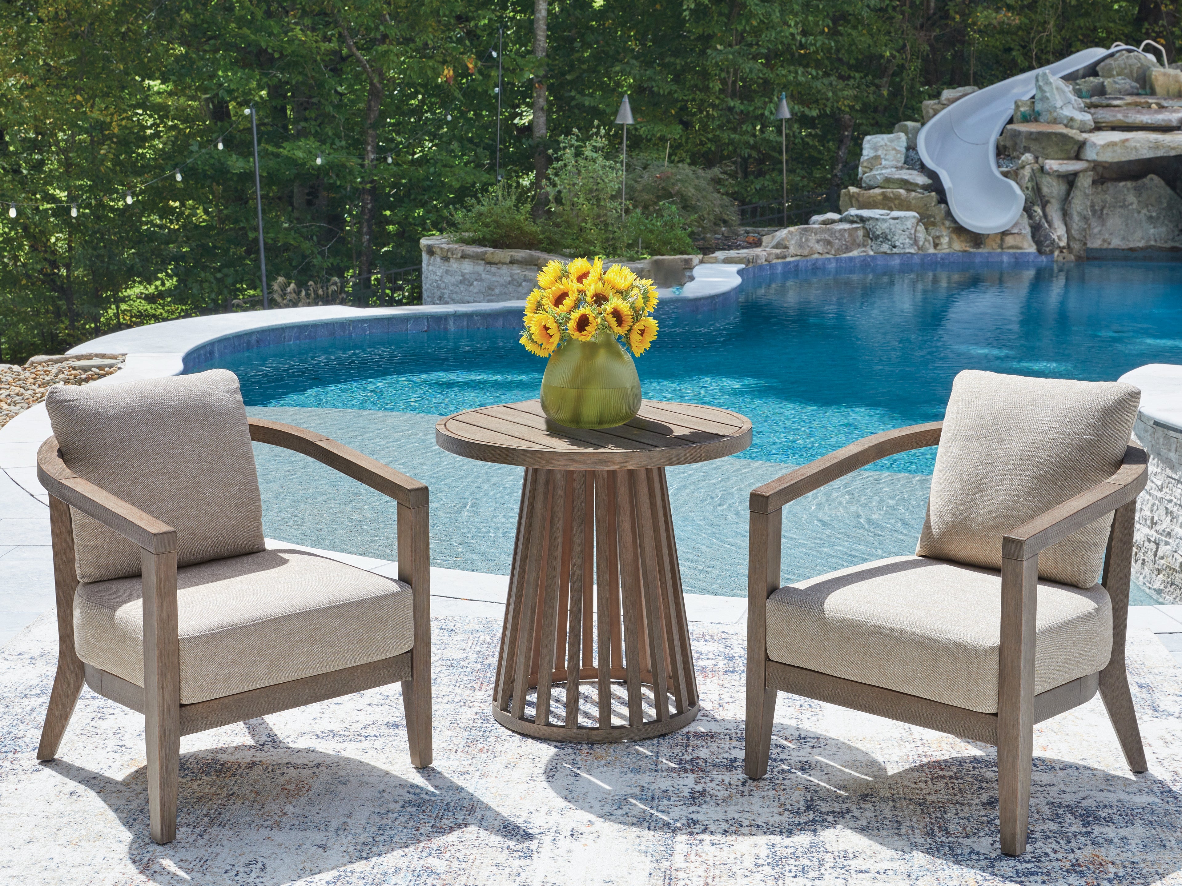 Family Deals Furniture - Ashley Furniture - Joy Lagoon Outdoor - Chairs w/CUSH/Table Set (3/CN) - PCP310-050