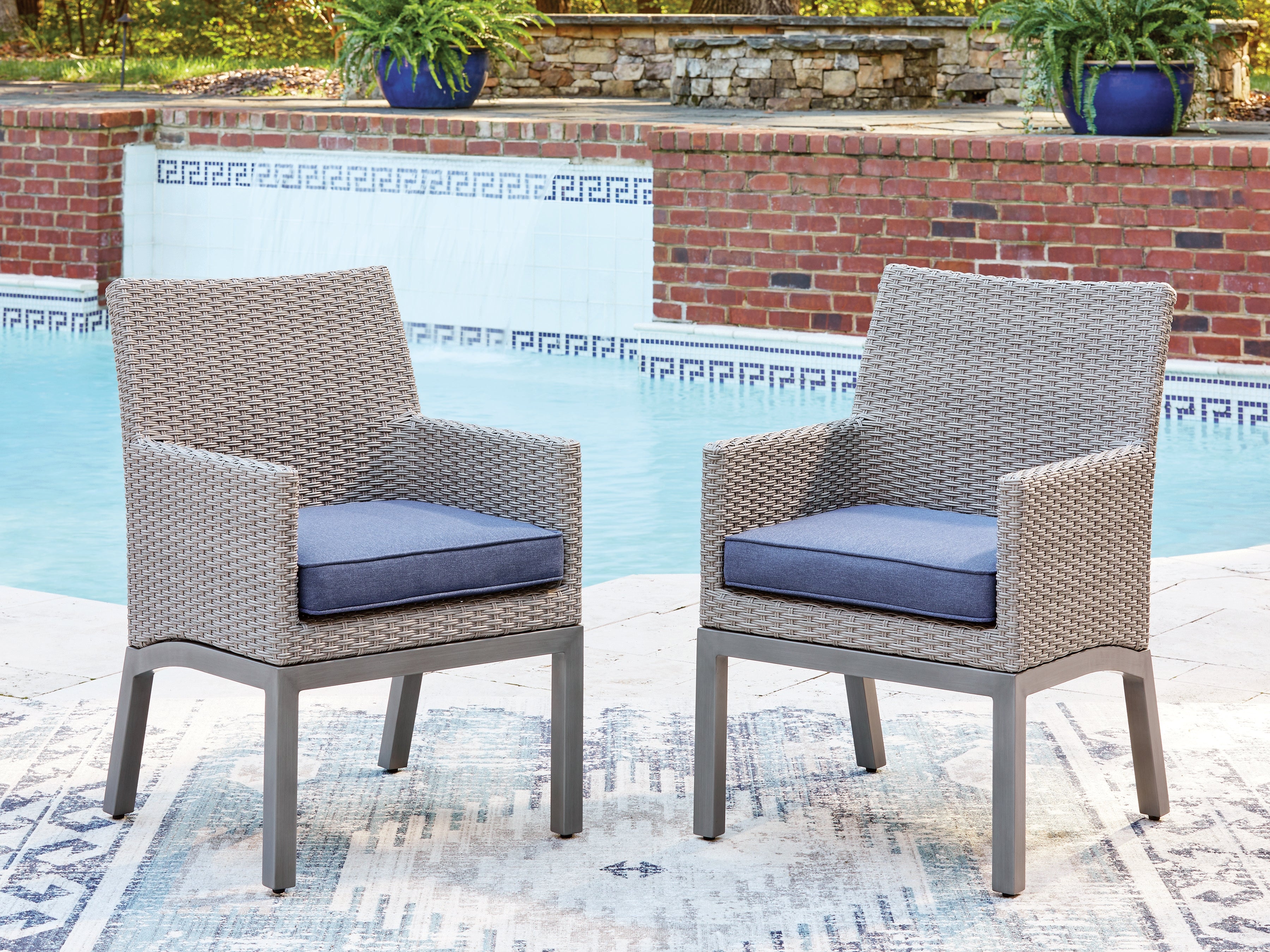 Family Deals Furniture - Ashley Furniture - Half Moon Beach Outdoor - Arm Chair With Cushion (Set of 2) / Blue/Gray - PCP418-601A