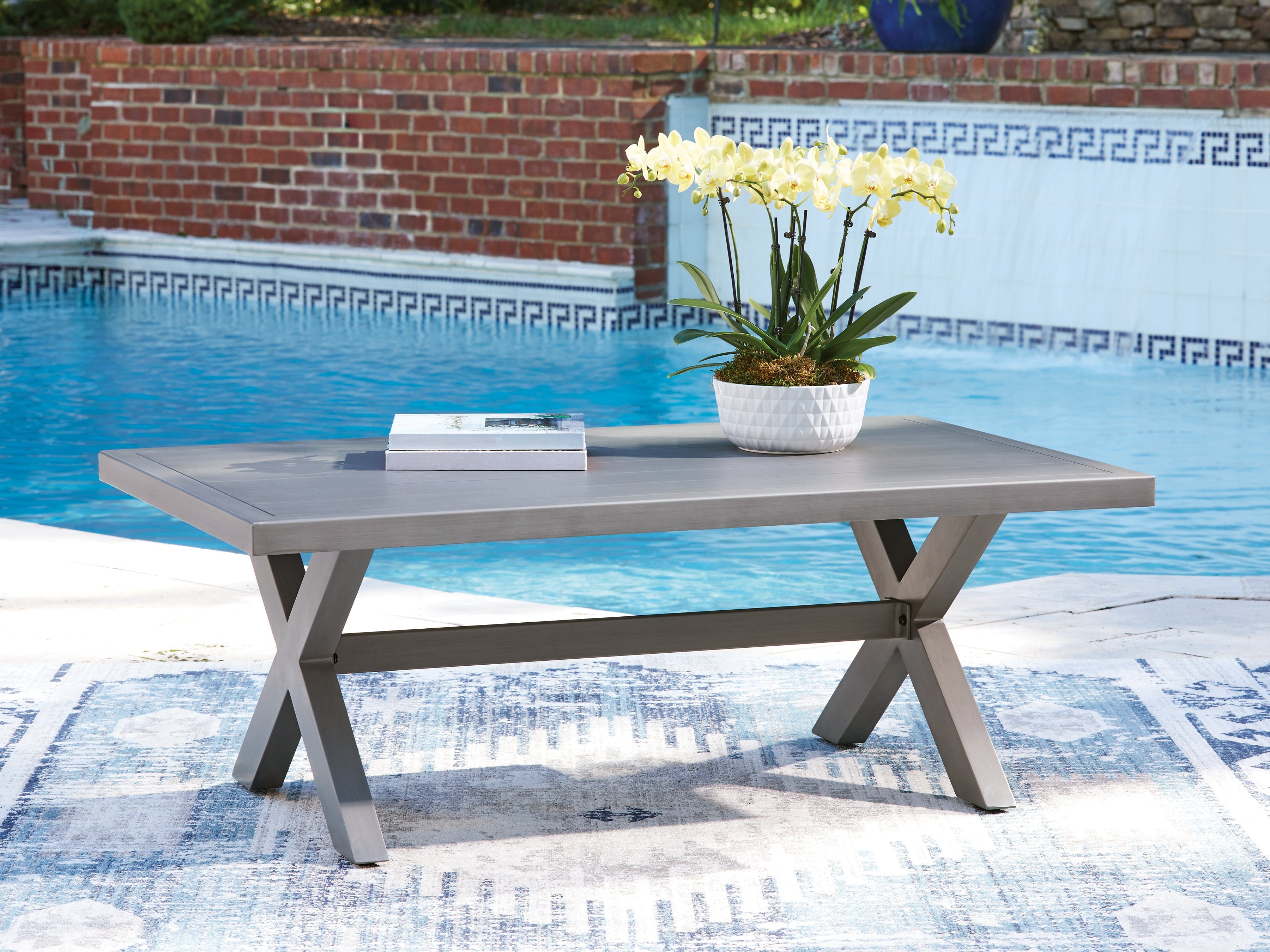 Family Deals Furniture - Ashley Furniture - Half Moon Beach Outdoor - Rectangular Cocktail Table / Gray - PCP418-701