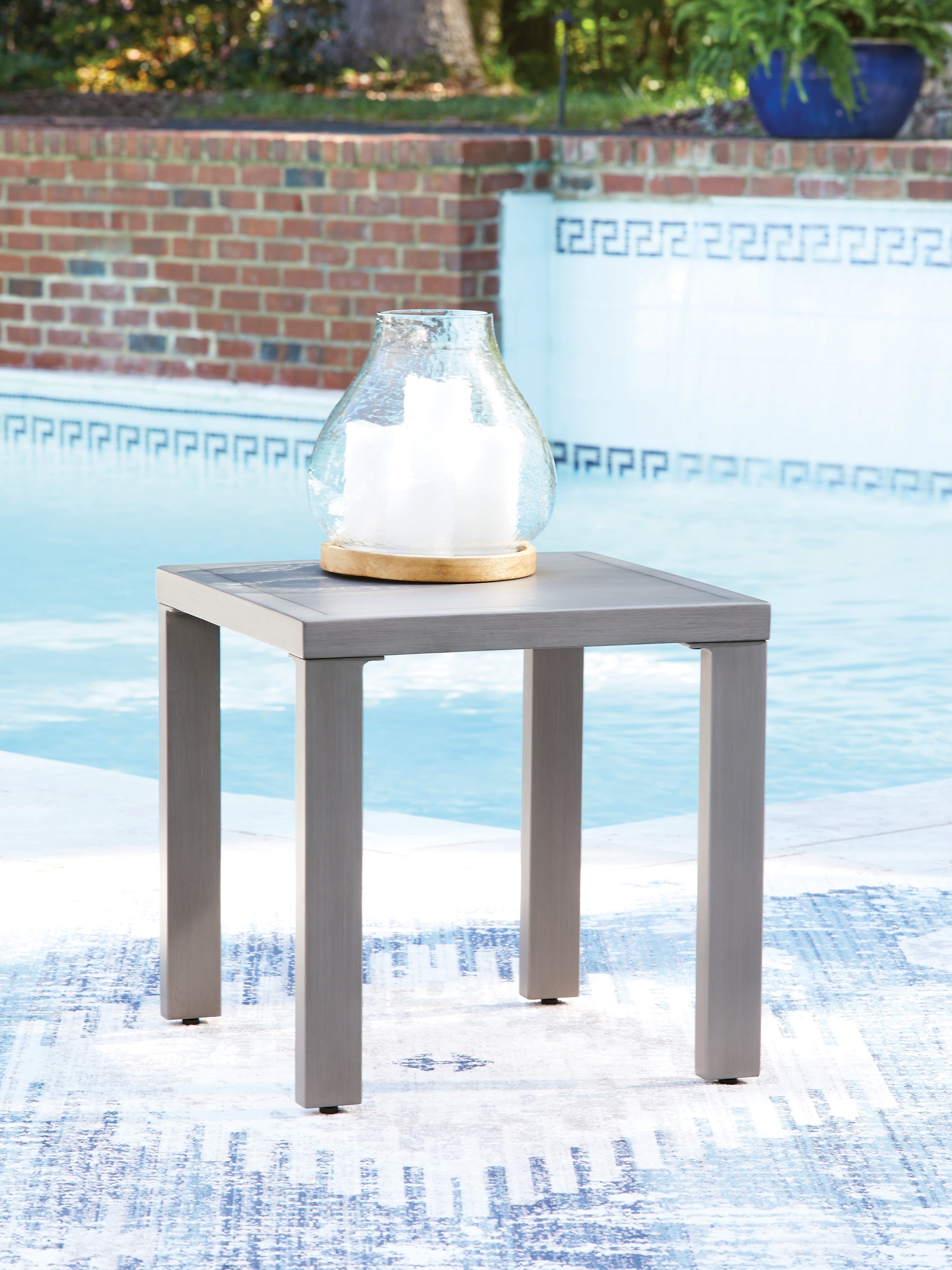 Family Deals Furniture - Ashley Furniture - Half Moon Beach Outdoor - Square End Table / Gray - PCP418-702