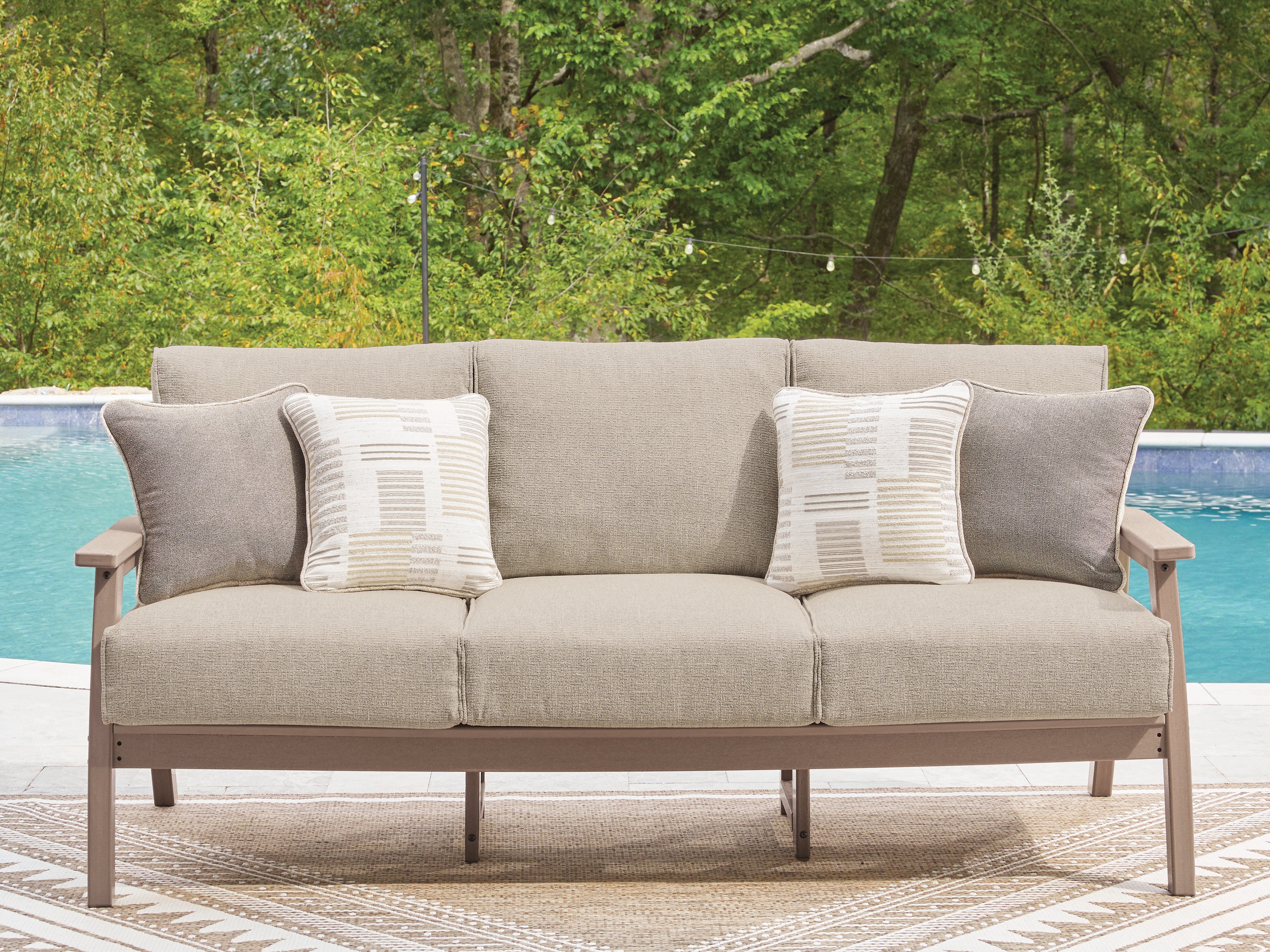 Family Deals Furniture - Ashley Furniture - Grover Beach Outdoor - Sofa with Cushion / Driftwood - PCP422-838