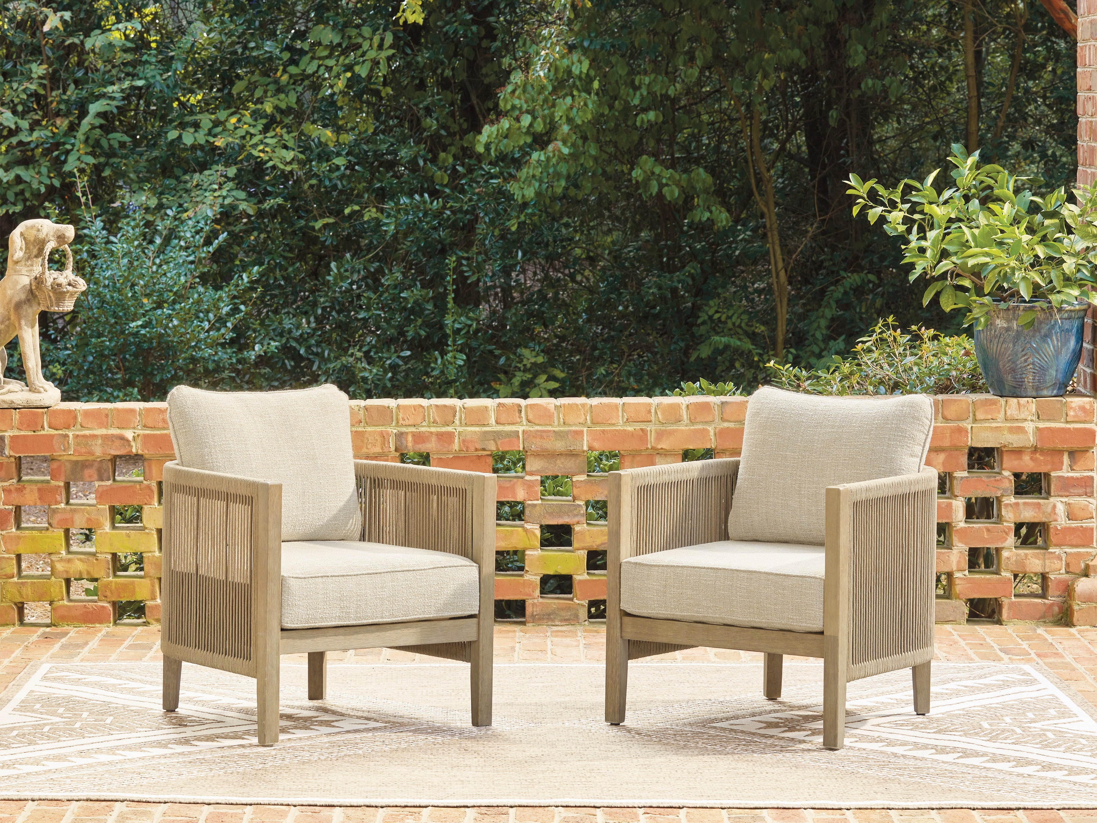 Family Deals Furniture - Ashley Furniture - Spooners Cove Outdoor - Lounge Chair w/Cushion (Set of 2) / Beige - PCP469-820
